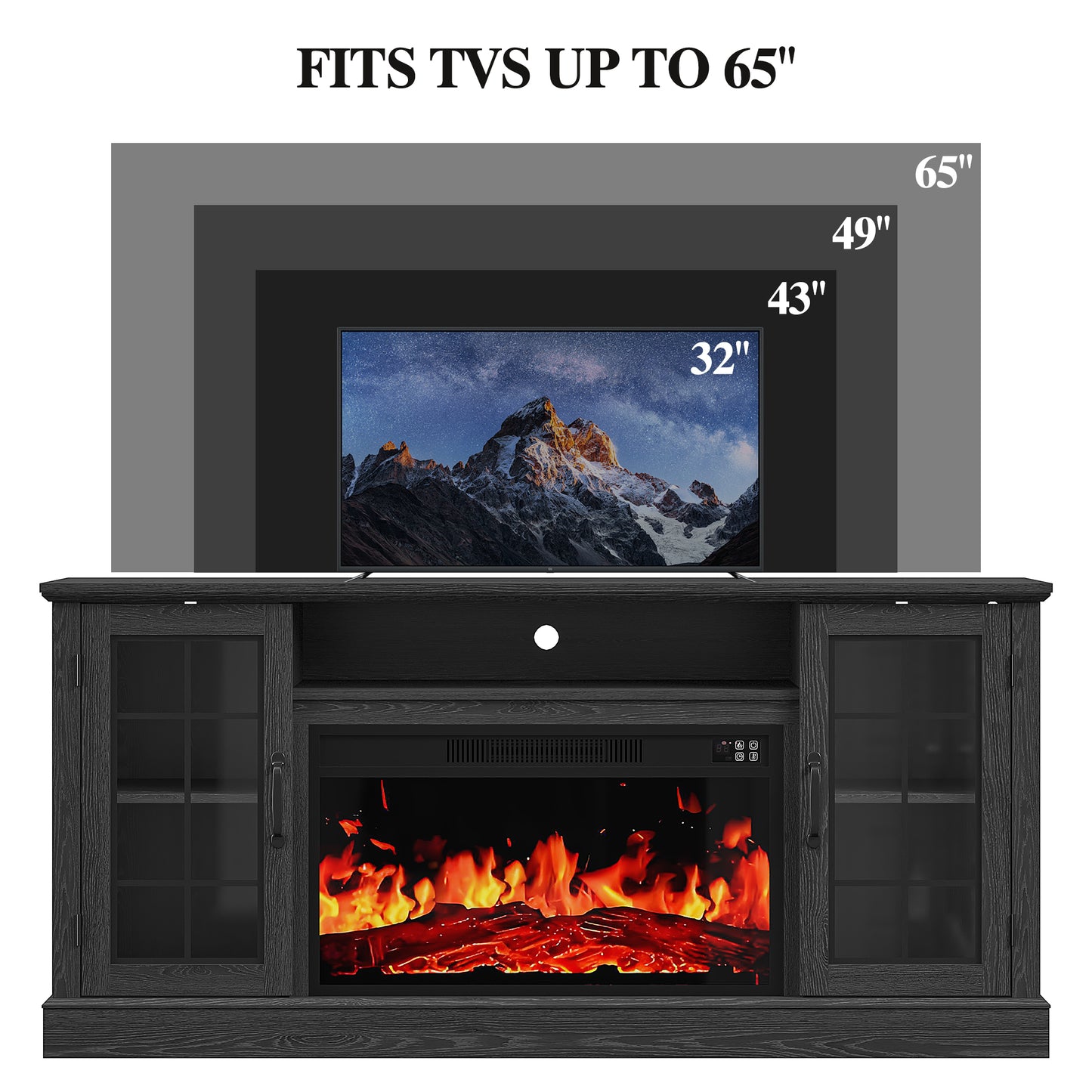 SYNGAR 63" Fireplace TV Stand for TVs up to 70" with 32" Electric Fireplace, Entertainment Center with LED, Modern Television Table Center With Remote Control for Living Room, Black