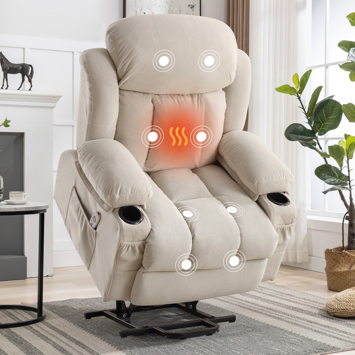 SYNGAR Power Lift Recliner Chair for Living Room, Electric Recliner Chair with Heat and Massage Function, USB Charge Port and Cup Holders, Oversized Velvet Reclining Sofa for Home Theater, Gray