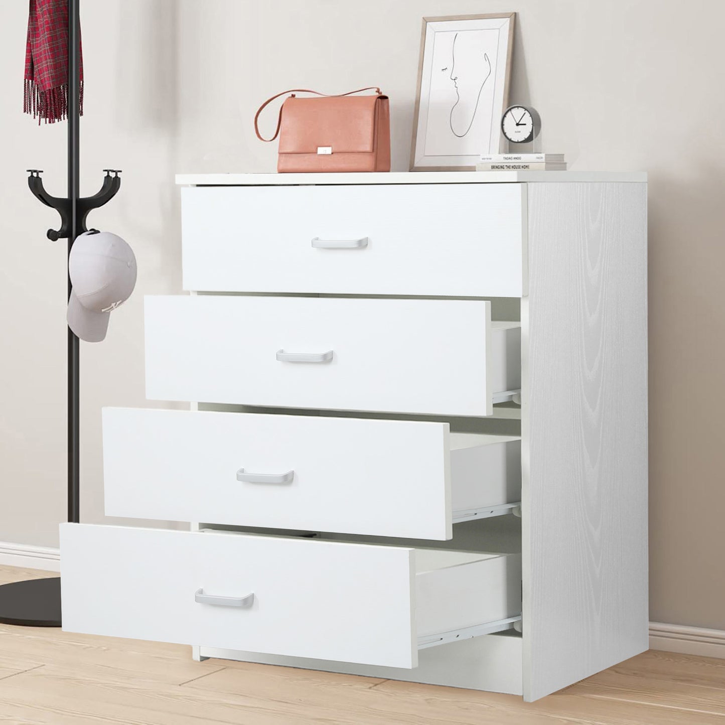 SYNGAR Black 4 Drawer Dresser, Chest of Drawers for Bedroom, Modern Storage Cabinet Dresser Organizer Unit with Handle for Living Room, Closet, Hallway, Nursery