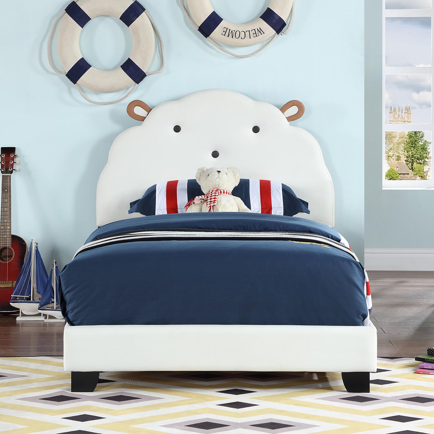 Twin Bed Frame with Headboard for Kids and Teens, Cute Bear Shape Upholstered Platform Bed Frame with Wood Slat, Twin Size Platform Bed Frame with Footboard, No Box Spring Needed, Brown