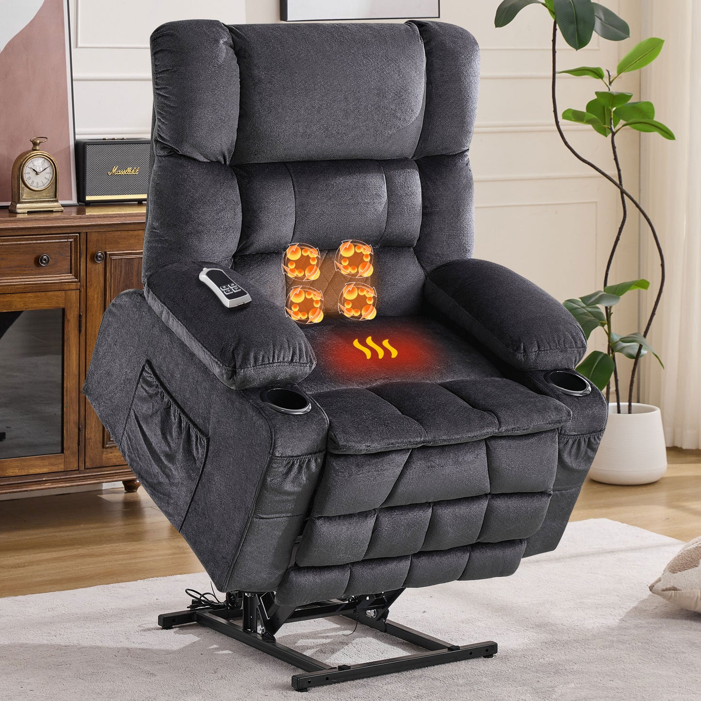 SYNGAR Power Lift Chair Recliner for Elderly with Heat and Massage, Lay Flat Sleeping Recliner with Cup Holder & USB, Dual Motor Infinite Position Lift Chair for Living Room