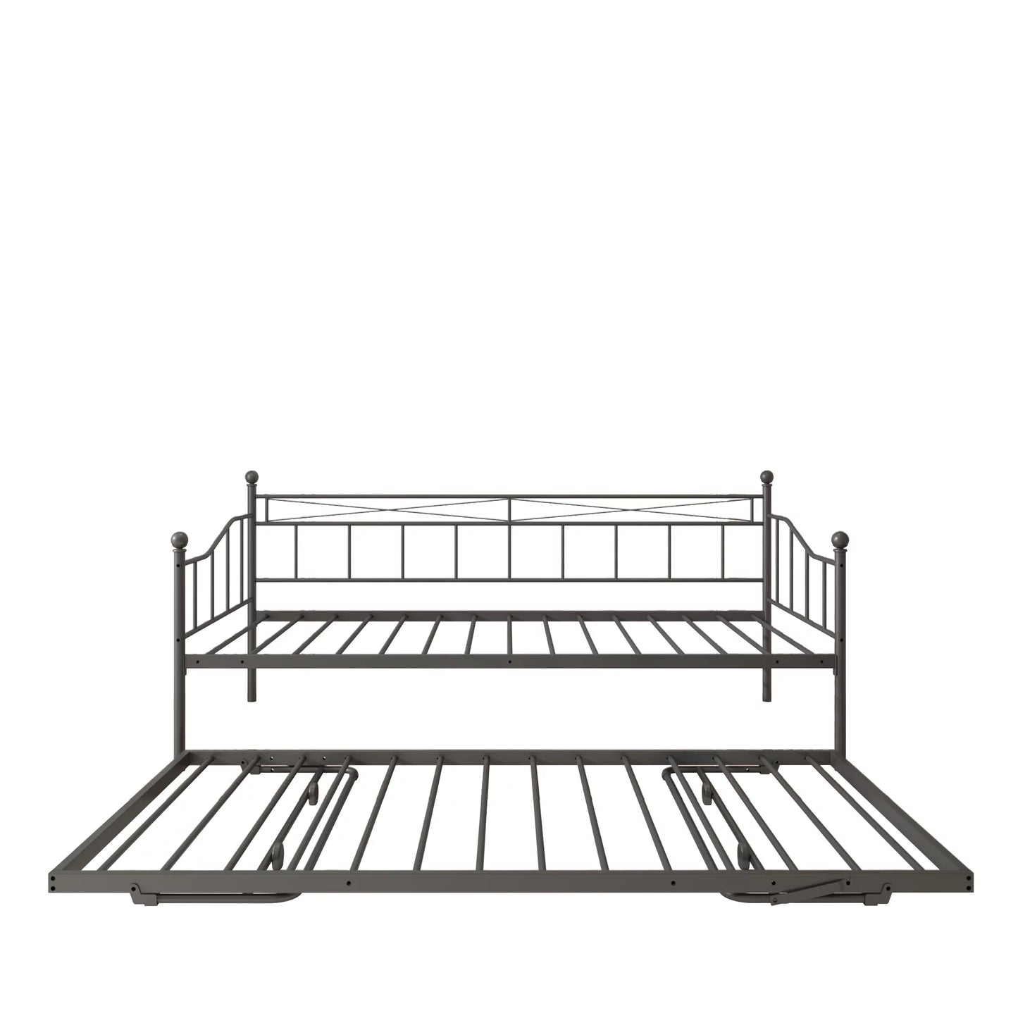 Premium Daybed Metal Bed Frame, Twin Size Bed with Trundle, Daybed and Roll Out Trundle for Kids Room Guest Room Apartment, Easy Assembly, Mattresses Sold Separately