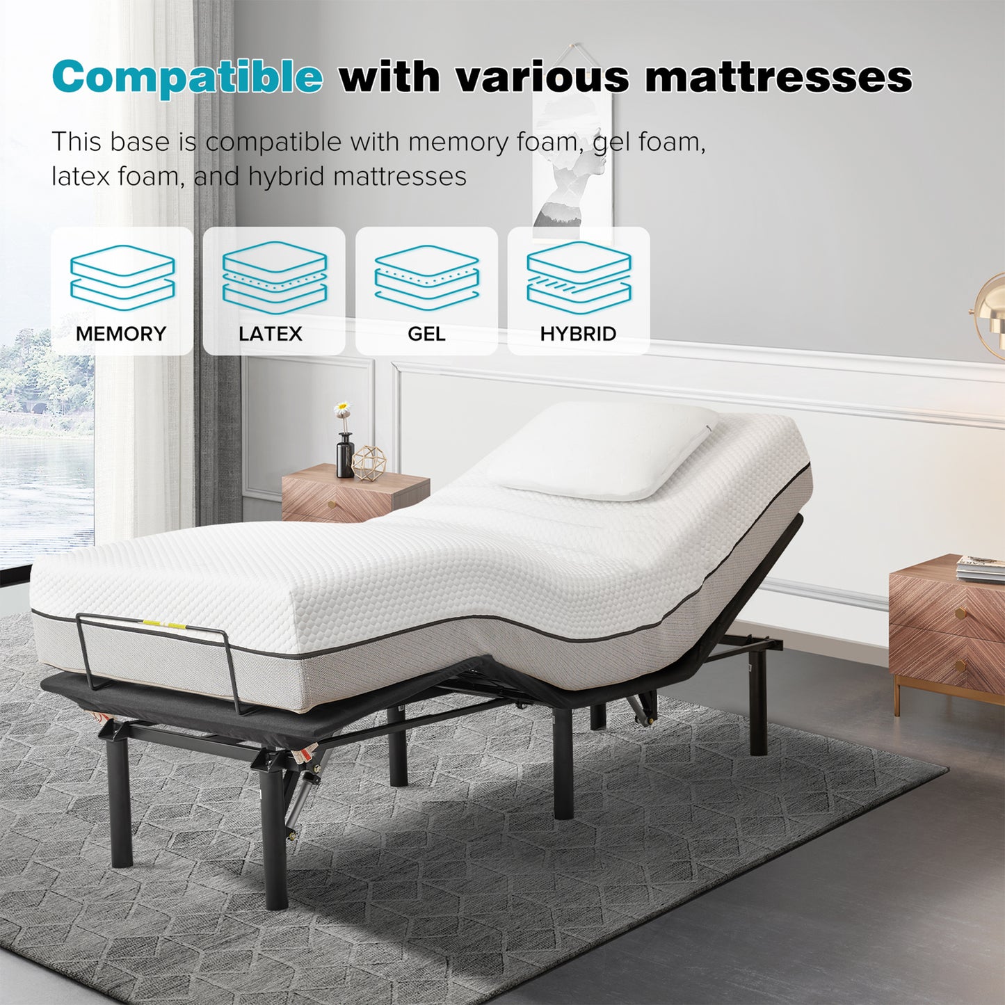 SYNGAR Black Adjustable Twin XL Bed Frame, Modern Electric Adjustable Beds with Head and Foot Incline for Bedroom, Wireless Remote Adjustable Bed Frame for Any Mattress Sizes, Easy Assembly