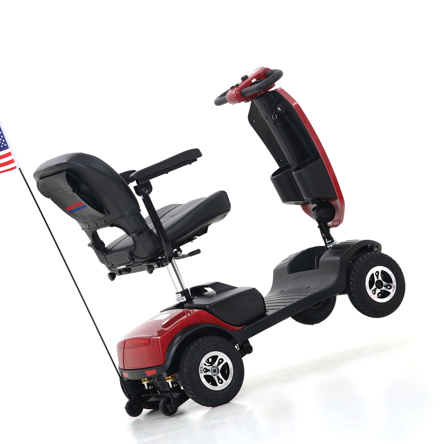 SYNGAR Foldable Mobility Scooters for Seniors and Adults, 4 Wheels Electric Powered Mobility Scooters for Travel with Cup Holders&USB Port, Anti-tip Wheels, Removable Basket, 15 Miles Range, Red