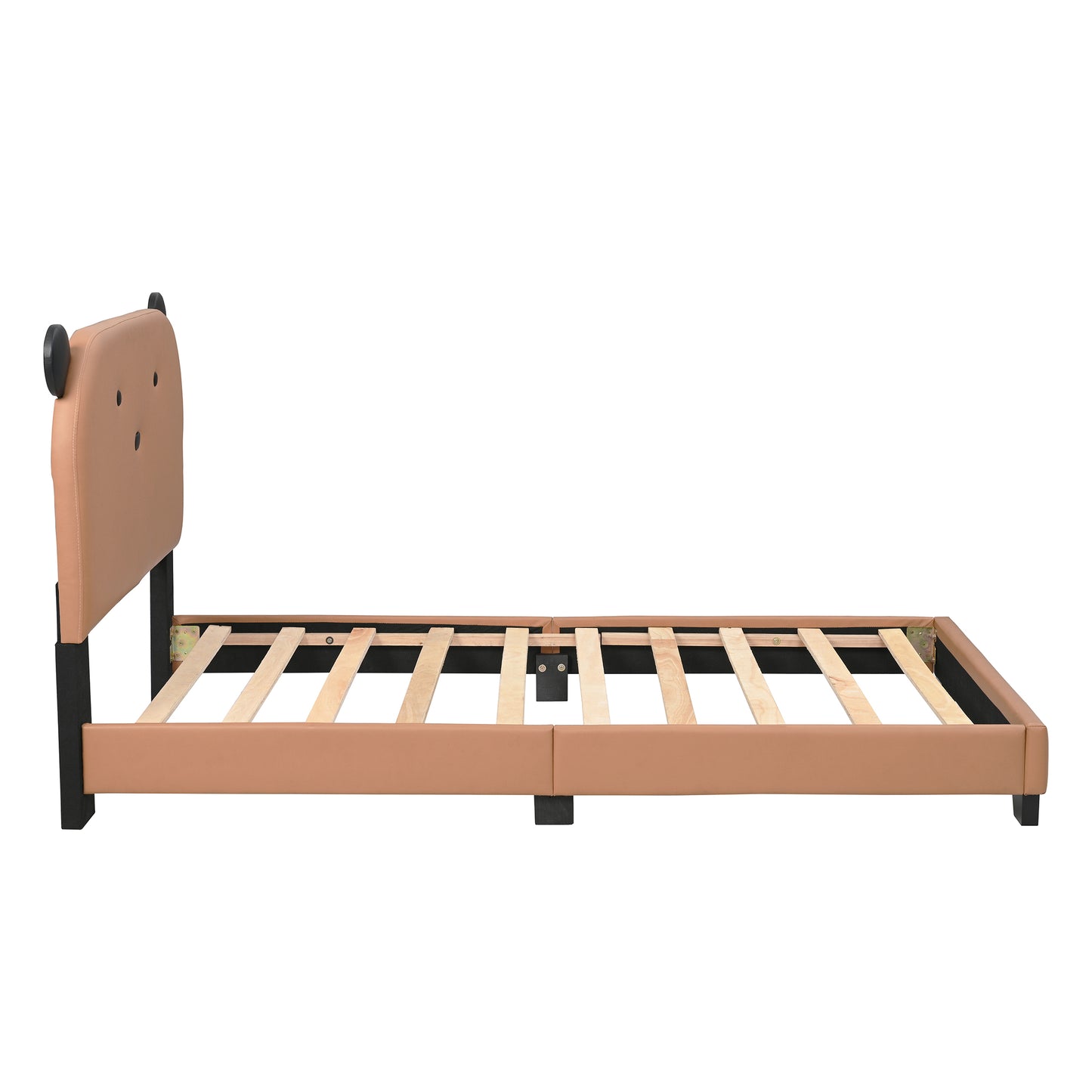 Twin Bed Frame with Headboard for Kids and Teens, Cute Bear Shape Upholstered Platform Bed Frame with Wood Slat, Twin Size Platform Bed Frame with Footboard, No Box Spring Needed, Brown