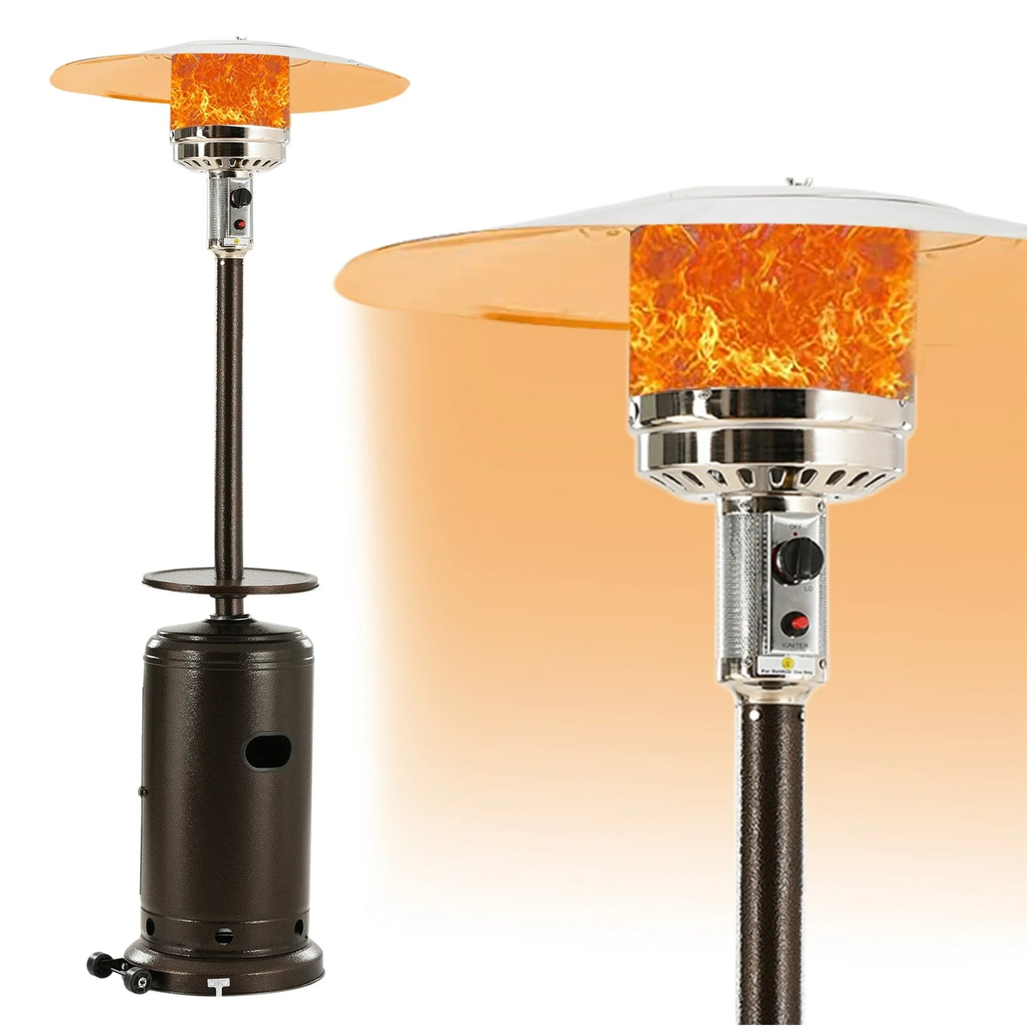 48,000 BTU Outdoor Heater, Freestanding Heater with Wheels and Temperature Adjustable Knob, Heavy Duty Propane Patio Heater for Backyard, Deck, Porch, Commercial & Residential Use, Black, D2794