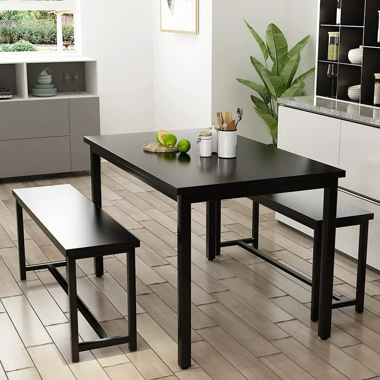 3 Piece Dining Table Set, Modern Kitchen Table and Bench for 6, MDF Bo ...