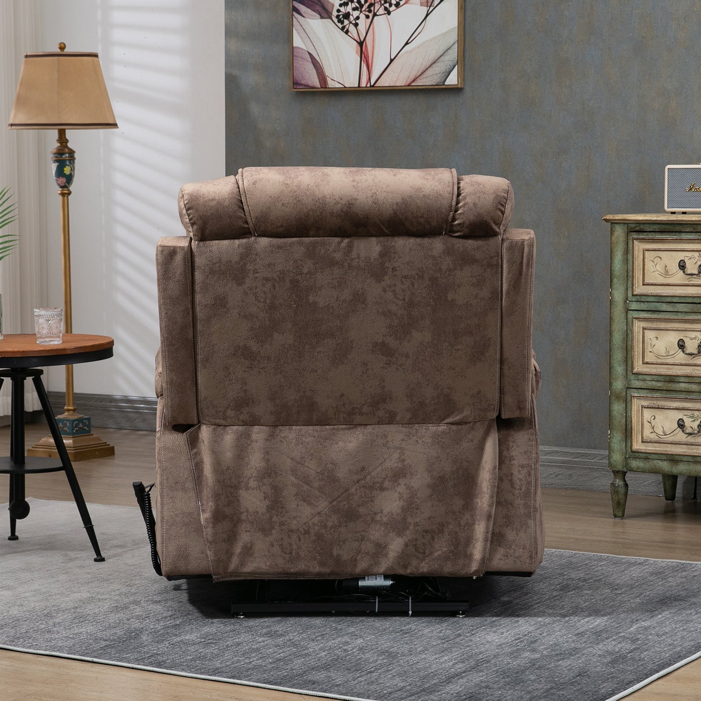 SYNGAR Power Lift Recliner Chair with Massage and Heat for Elderly, Lay Flat Sleeping Overstuffed Wide Recliners, Heavy Duty and Safety Motion Reclining Mechanism with 2 Cup Holders, Brown