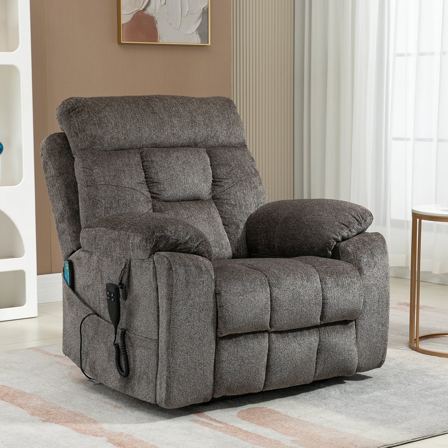 SYNGAR Large Power Lift Chair Recliner Oversized for Elderly, Heavy Duty Electric Lift Recliner with Heat Therapy and Massage, 180 Degrees Lying Flat Recliner Sofa for Tall Men, Dark Brown