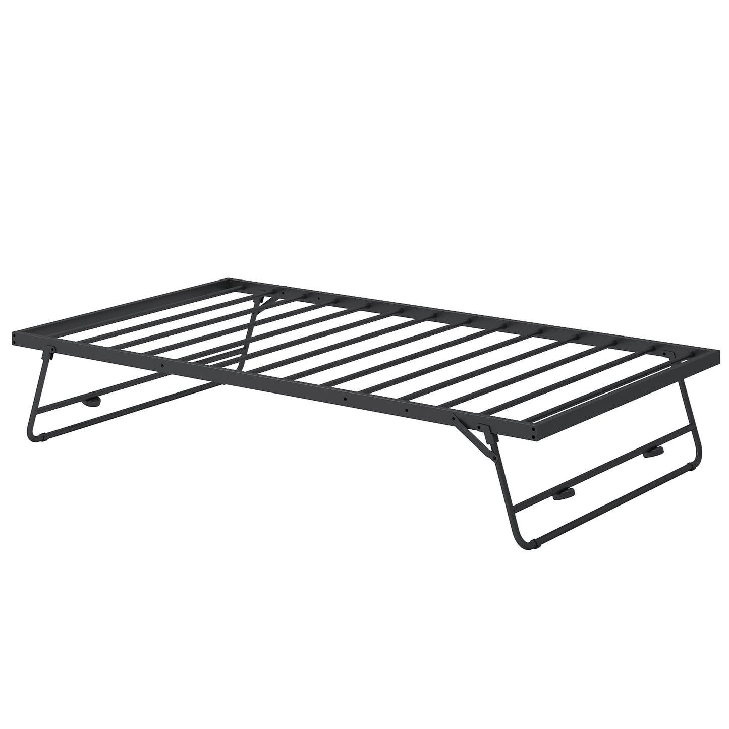 SYNGAR Twin Size Daybed with Pop Up Trundle for Kids Adults, Modern Metal Sofa Bed Platform Bed with Adjustable Trundle Can be Risen as High as Bed, Strong Steel Slat Support, Black