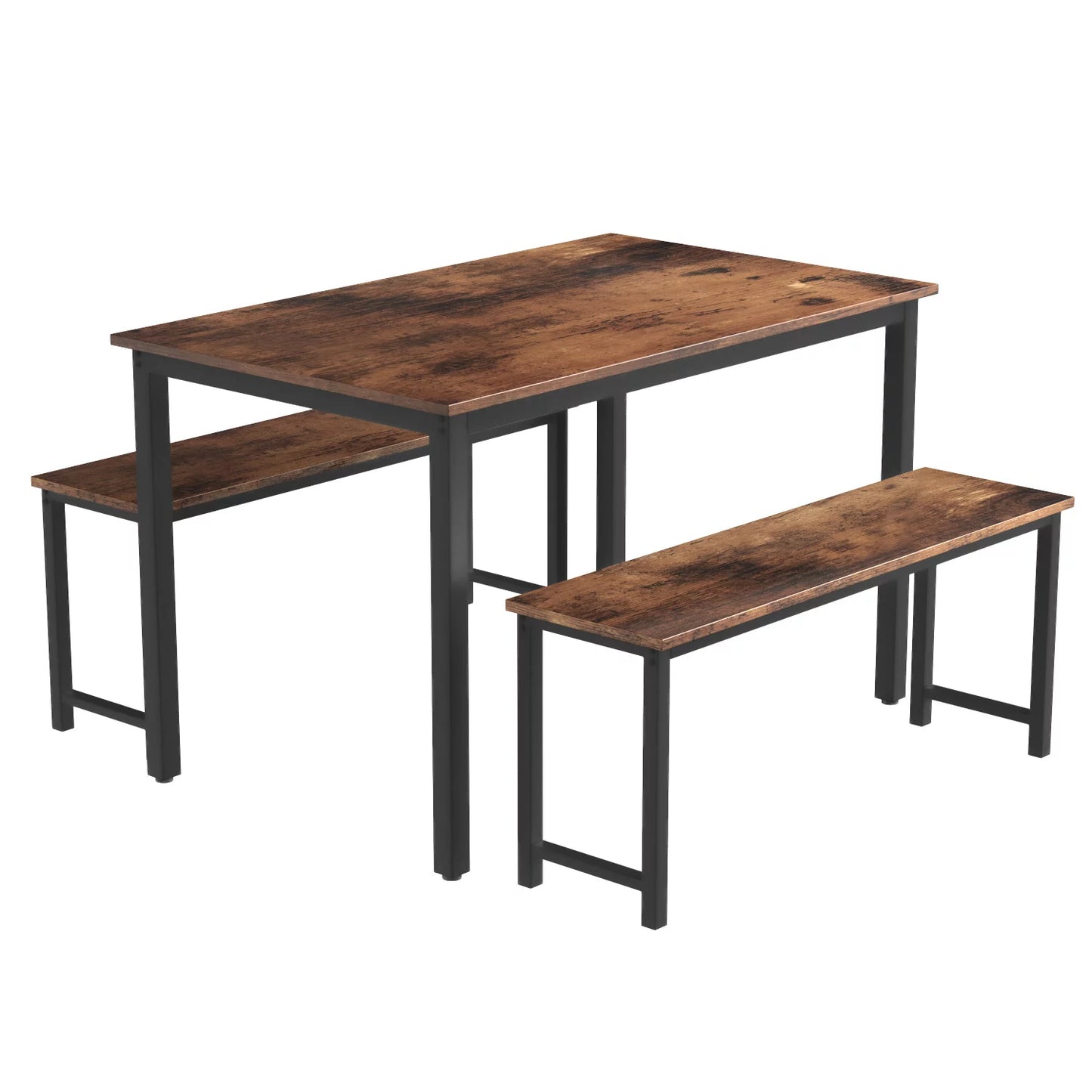 3 Piece Dining Table Set, Modern Kitchen Table and Bench for 6, MDF Board Table Top and Metal Frame Kitchen Furniture Set, Breakfast Nook Table with Two Benches for Home Apartment Office, B1204