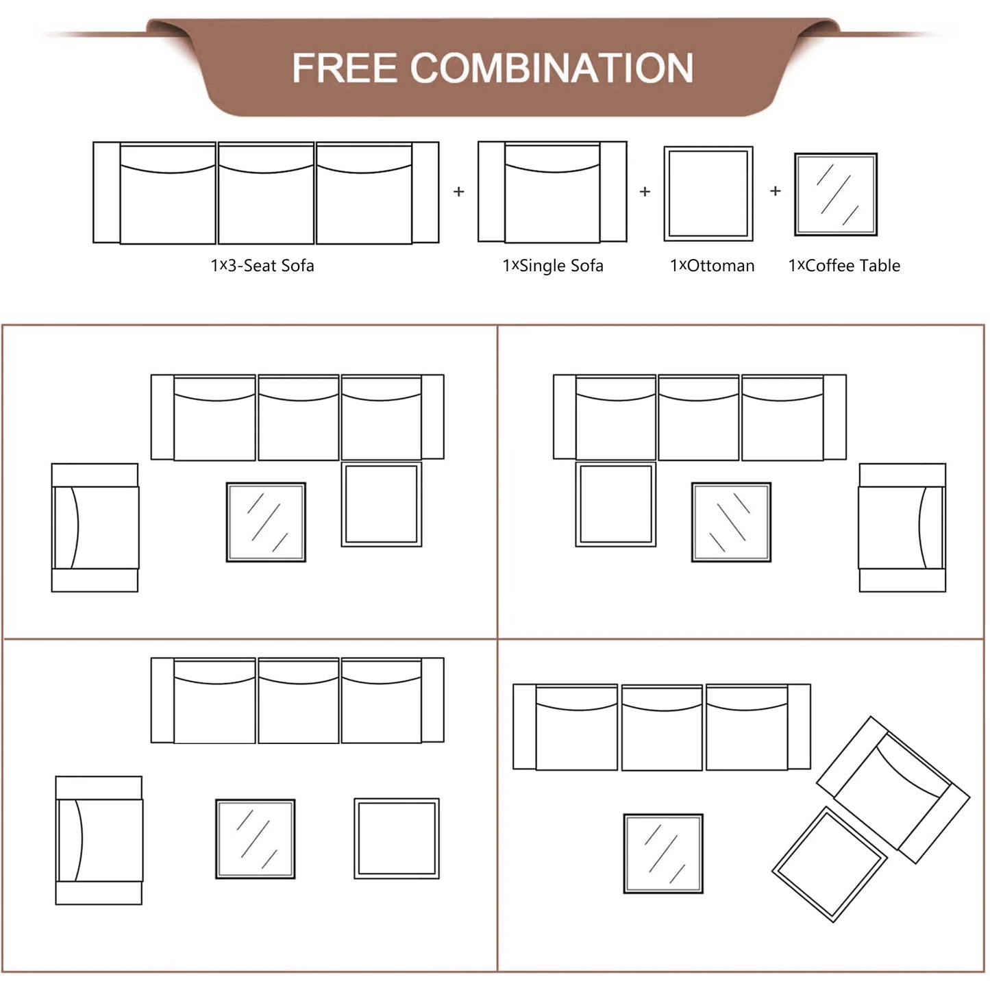 Rattan Patio Sofa Set, 4 Piece Outdoor Sectional Furniture Set, All-Weather PE Rattan Wicker Patio Conversation Set, Cushioned Sofa Set with Glass Table for Garden Pool Deck Porch, K2829