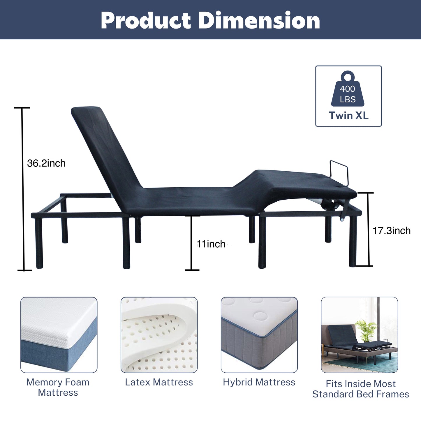 SYNGAR Split King Adjustable Bed Frame, Electric Bed Base Frame with Head and Foot Incline, Wireless Remote, New Generation Motor, 5 Minutes Assembly, Black