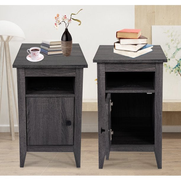 SYNGAR Nightstand for Bedroom Set of 2, Nightstand with Storage Cabinet and Shelf for Living Room, Taupe