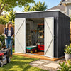 Syngar 8x4 FT Outdoor Metal Storage Shed, Modern Galvanized Steel Garden Tool Shed with Wide Double Doors, Ventilated Backyard Storage House for Lawn Mower, Bikes, Patio Equipment and Outdoor Gear