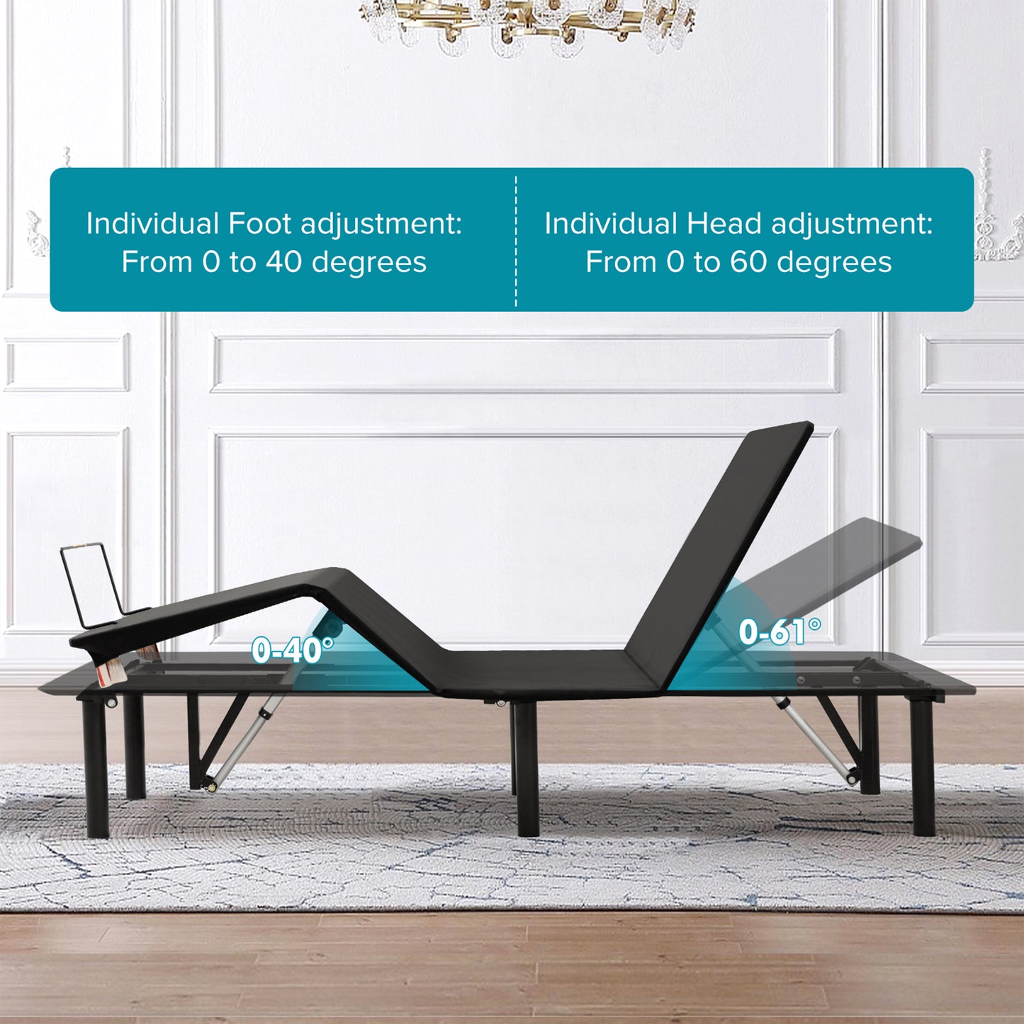 SYNGAR Black Adjustable Twin XL Bed Frame, Modern Electric Adjustable Beds with Head and Foot Incline for Bedroom, Wireless Remote Adjustable Bed Frame for Any Mattress Sizes, Easy Assembly