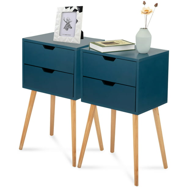 SYNGAR Nightstand Set of 2, Gray Nightstand Low Foot with and 2 Drawers, Side Tables End Table for Living Room Bedroom, LJ172
