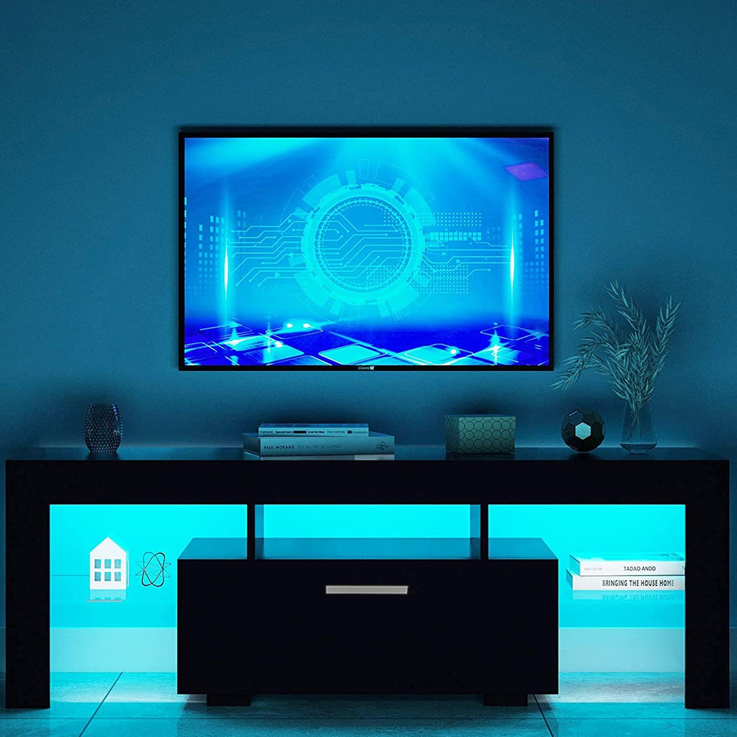 White TV Stand for 65 inch TV, Modern High Glossy Television Table Stands TV Cabinet Console Table with 16 Colors LED Lights, TV Buffet Cabinet with Storage, Living Room Entertainment Center
