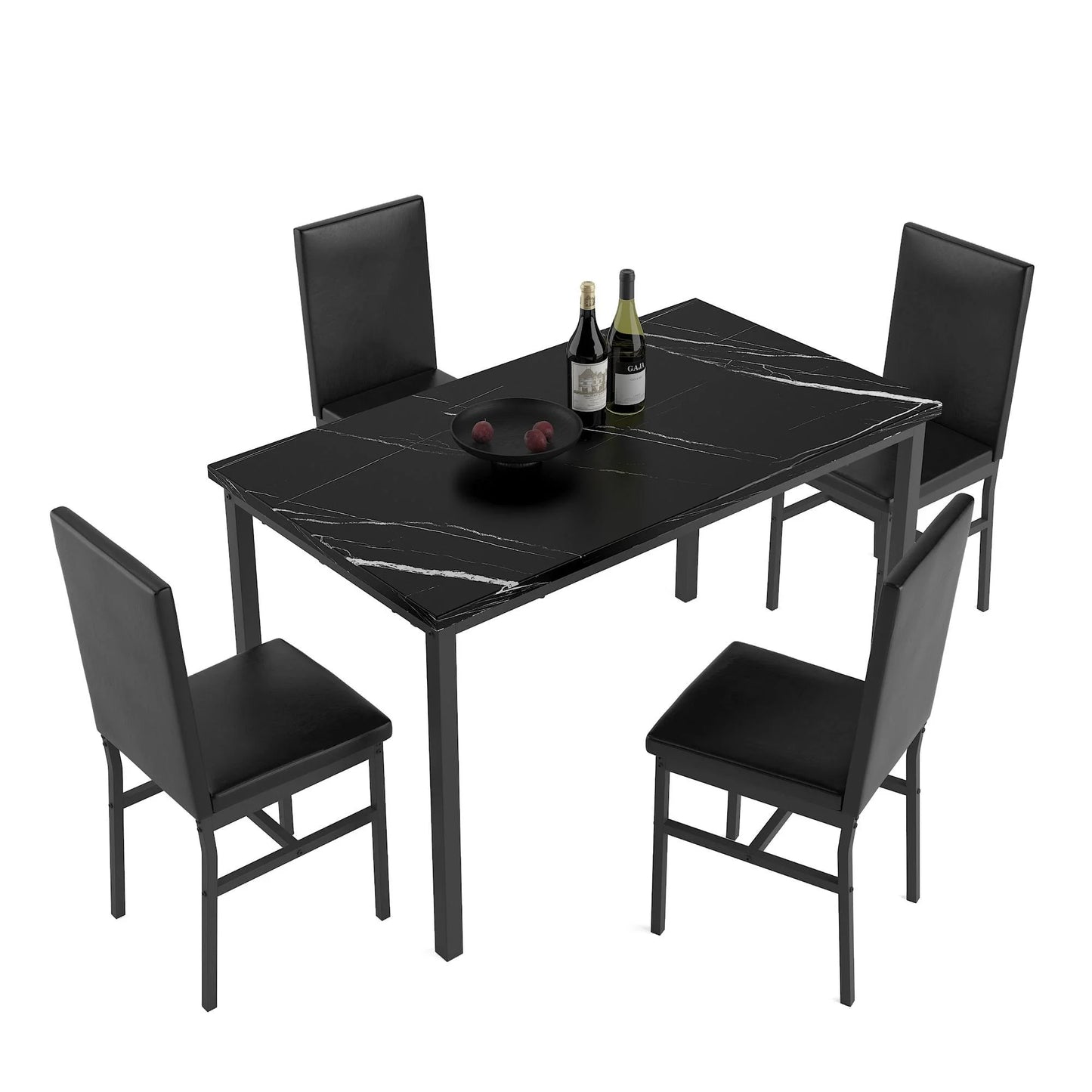 5 Piece Dining Set, Modern Dining Table and Chairs Set for 4, Kitchen Dining Table Set with Faux Marble Tabletop and 4 PU Leather Upholstered Chairs