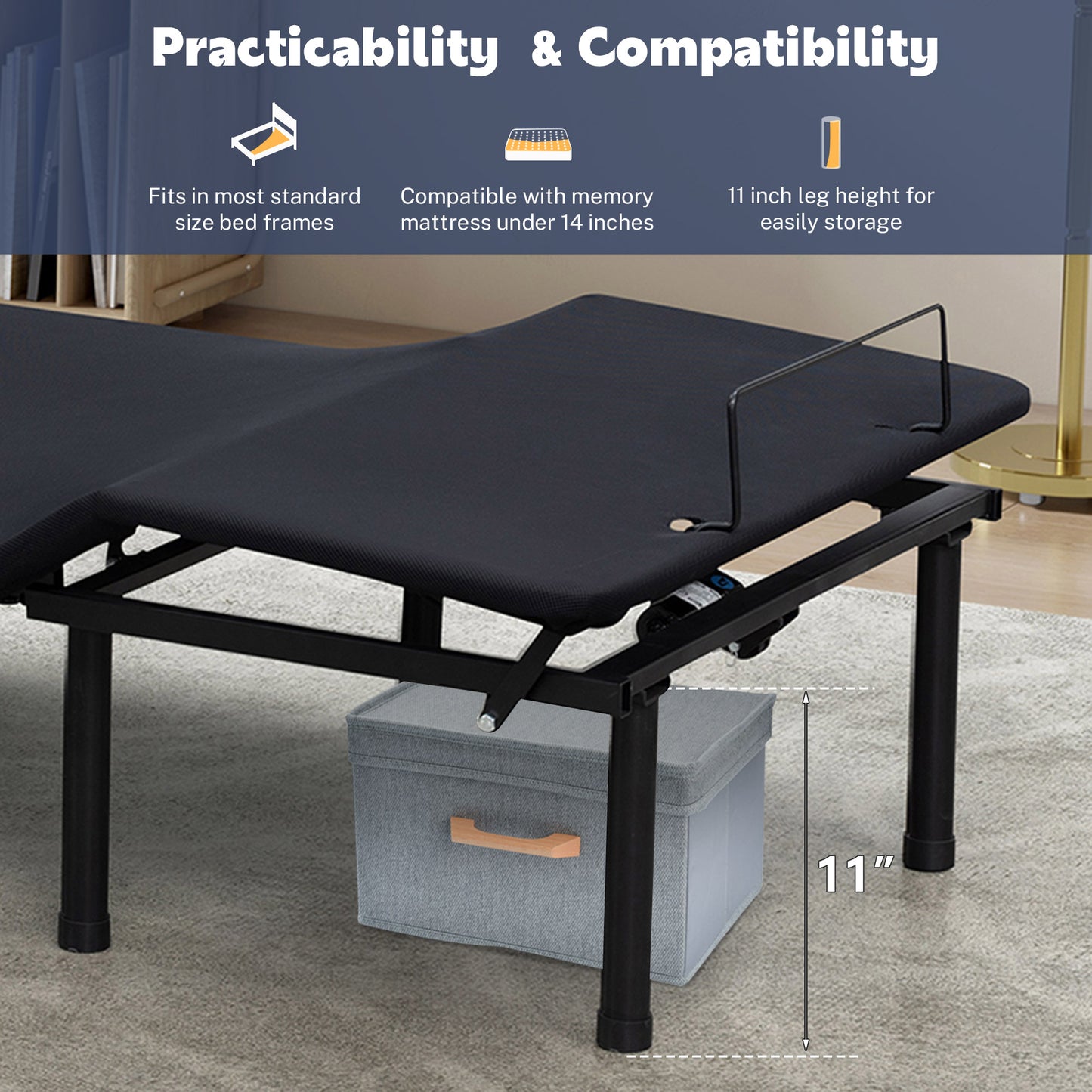 SYNGAR Split King Adjustable Bed Frame, Electric Bed Base Frame with Head and Foot Incline, Wireless Remote, New Generation Motor, 5 Minutes Assembly, Black