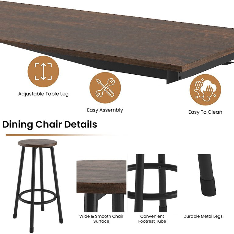 SYNGAR 5 Piece Bar Table Set, Kitchen Counter Height Table with 4 Stools, Space Saving Pub Table Set for 4 Person with Metal Frame, Wood Dining Table & Chair Set for Breakfast Nook Pub Bistro, B960