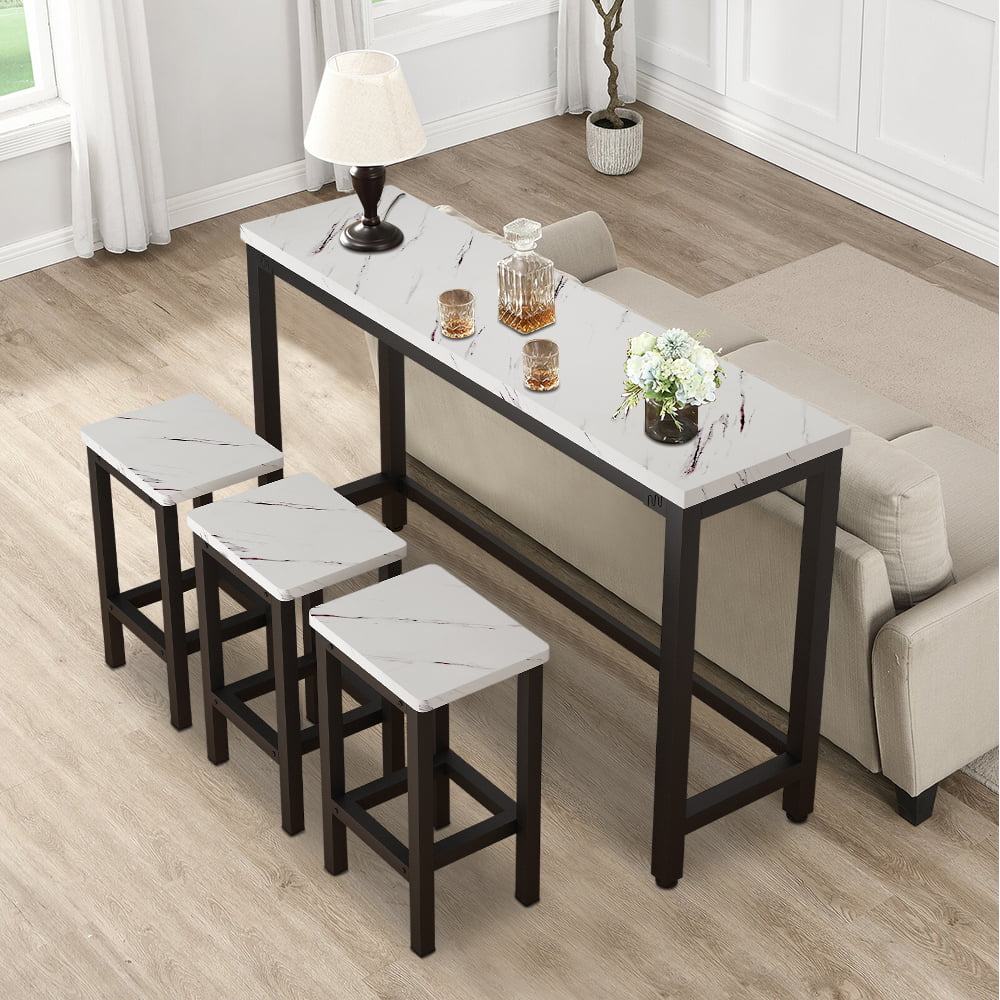 SYNGAR 5 Piece Bar Table Set, Kitchen Counter Height Table with 4 Stools, Space Saving Pub Table Set for 4 Person with Metal Frame, Wood Dining Table & Chair Set for Breakfast Nook Pub Bistro, B960