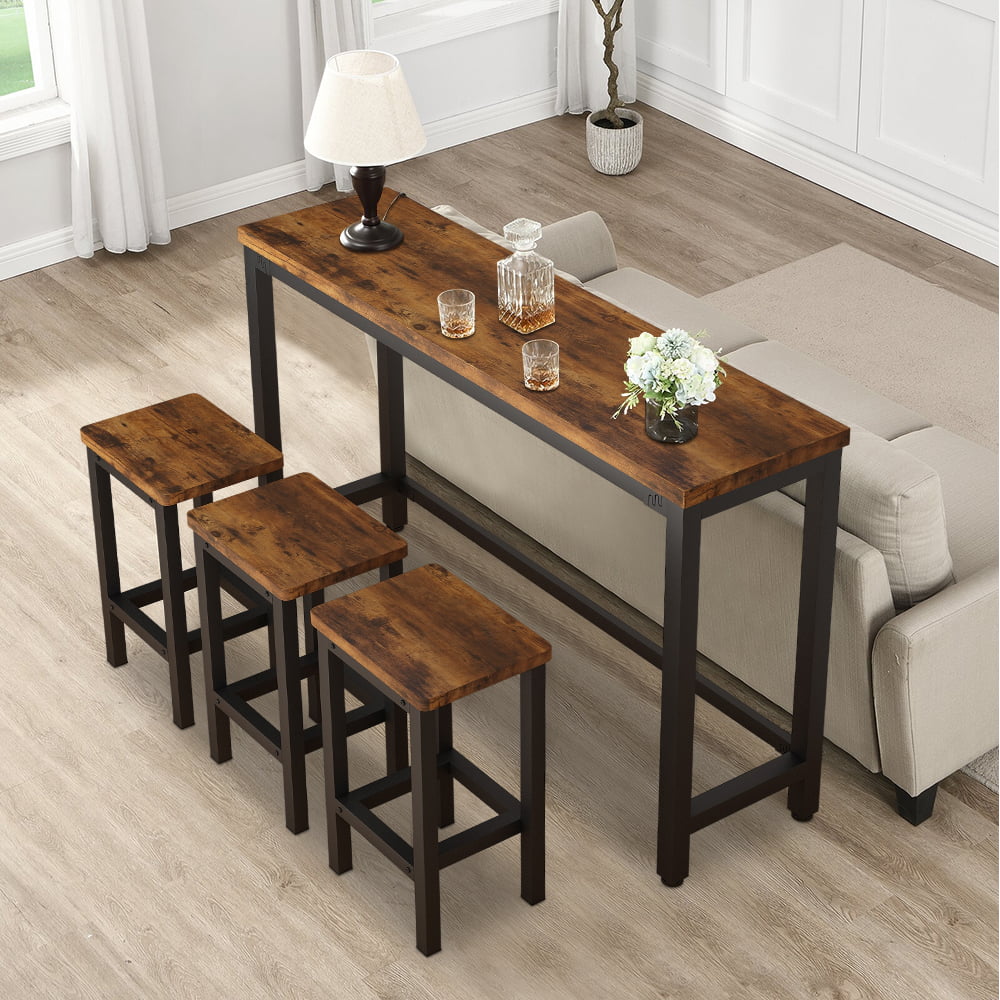 SYNGAR 5 Piece Bar Table Set, Kitchen Counter Height Table with 4 Stools, Space Saving Pub Table Set for 4 Person with Metal Frame, Wood Dining Table & Chair Set for Breakfast Nook Pub Bistro, B960