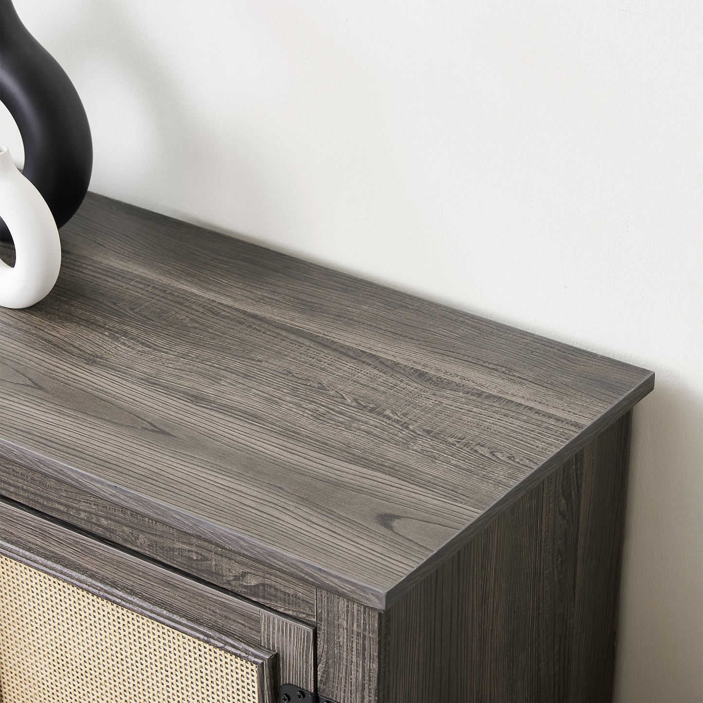 SYNGAR Electric Fireplace TV Stand for 70" TV, Farmhouse TV Stand Entertainment Center with Rattan Doors for Living Room, Wood TV Console with Adjustable Shelves, Remote Control, Gray