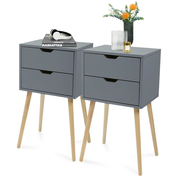 SYNGAR Nightstand Set of 2, Gray Nightstand Low Foot with and 2 Drawers, Side Tables End Table for Living Room Bedroom, LJ172