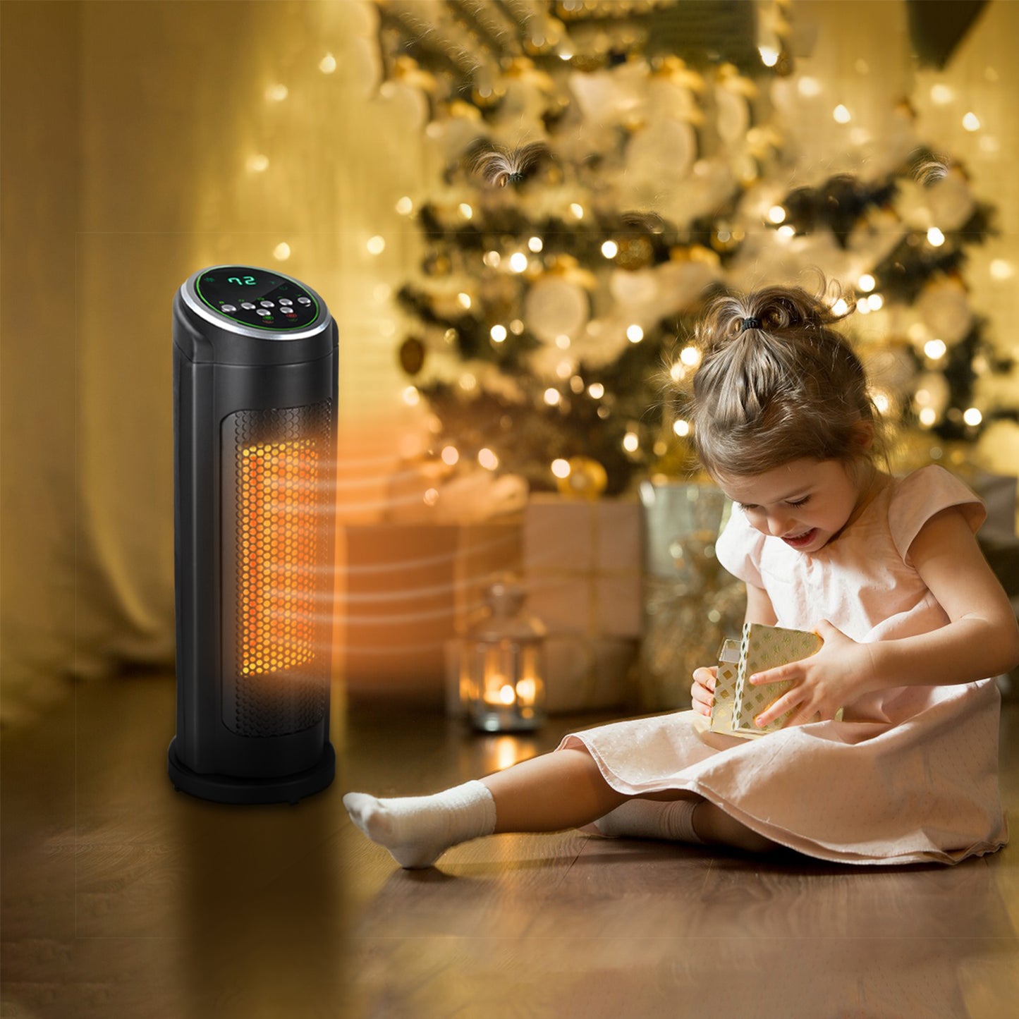 SYNGAR Space Heater for Indoor Use, Fast Heating, Electric & Portable Tower Heater with Thermostat, 1500W Room Heater with 2 Modes, 12H Timer, LED Display, Safe for Office Use, Black