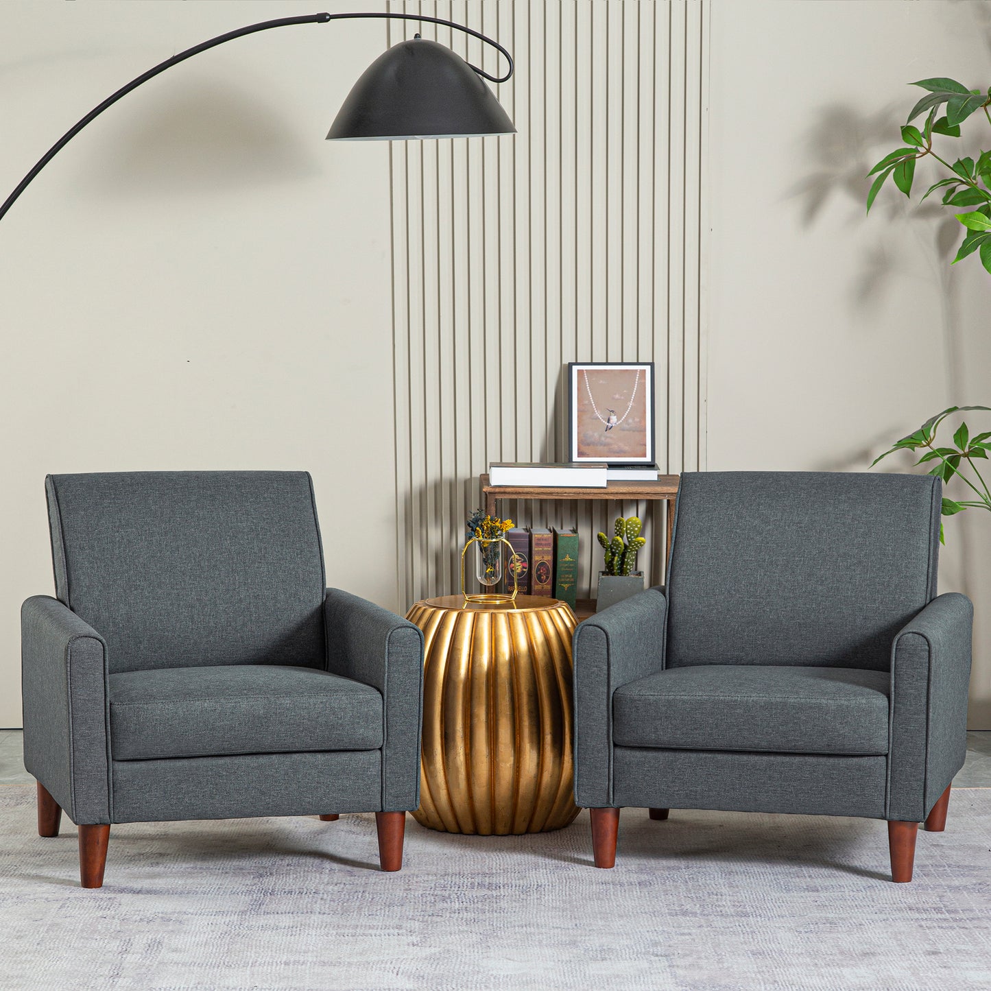 SYNGAR Accent Chair for Living Room, Bedroom Comfy Reading Armchair, Mid Century Modern Arm Chair Soft Linen Upholstered Cozy Side Single Sofa Chair Relaxing Seating, Dark Grey