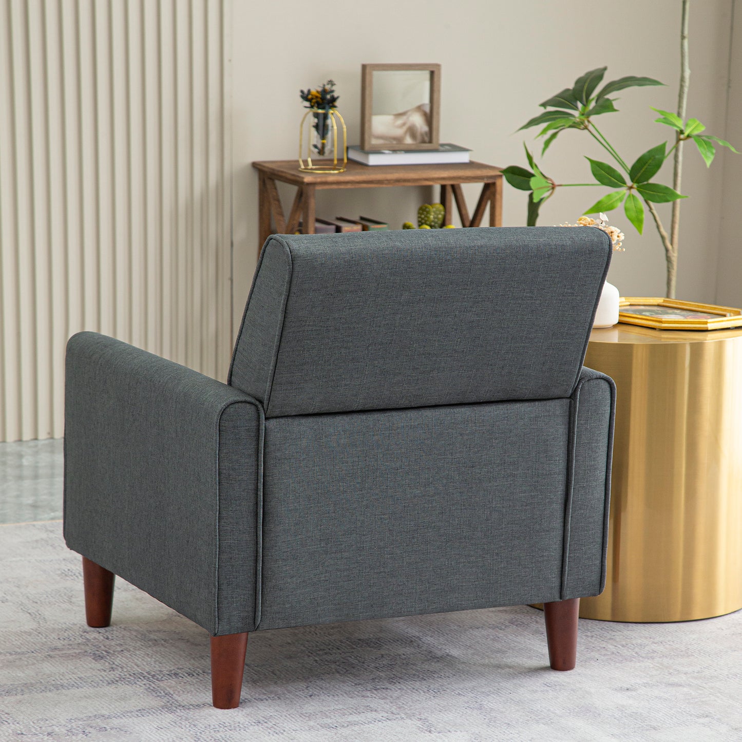 SYNGAR Accent Chair for Living Room, Bedroom Comfy Reading Armchair, Mid Century Modern Arm Chair Soft Linen Upholstered Cozy Side Single Sofa Chair Relaxing Seating, Dark Grey