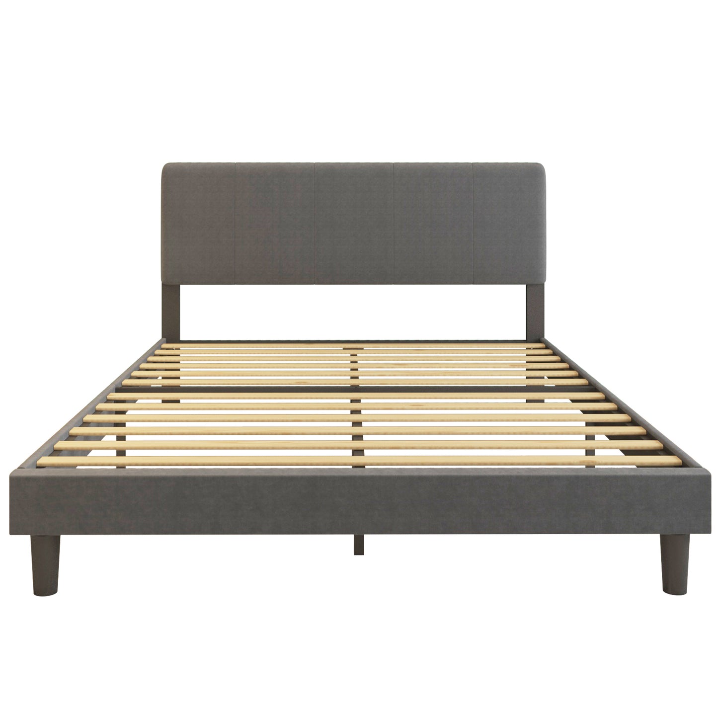 SYNGAR Queen Size Fabric Upholstered Platform Bed Frame with Elegant Headboard for Bedroom, No Box Spring Needed, Easy Assembly, Gray
