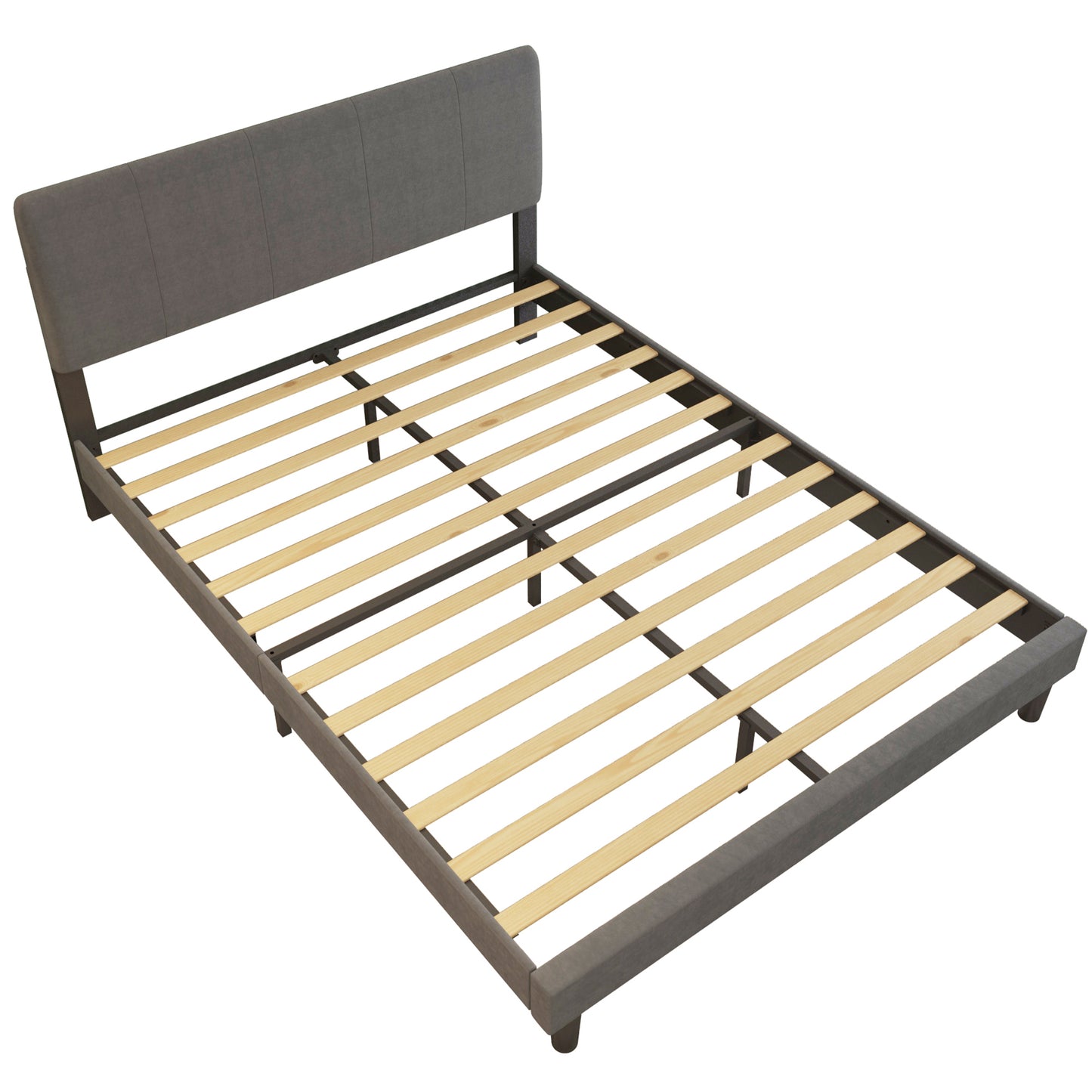 SYNGAR Queen Size Fabric Upholstered Platform Bed Frame with Elegant Headboard for Bedroom, No Box Spring Needed, Easy Assembly, Gray