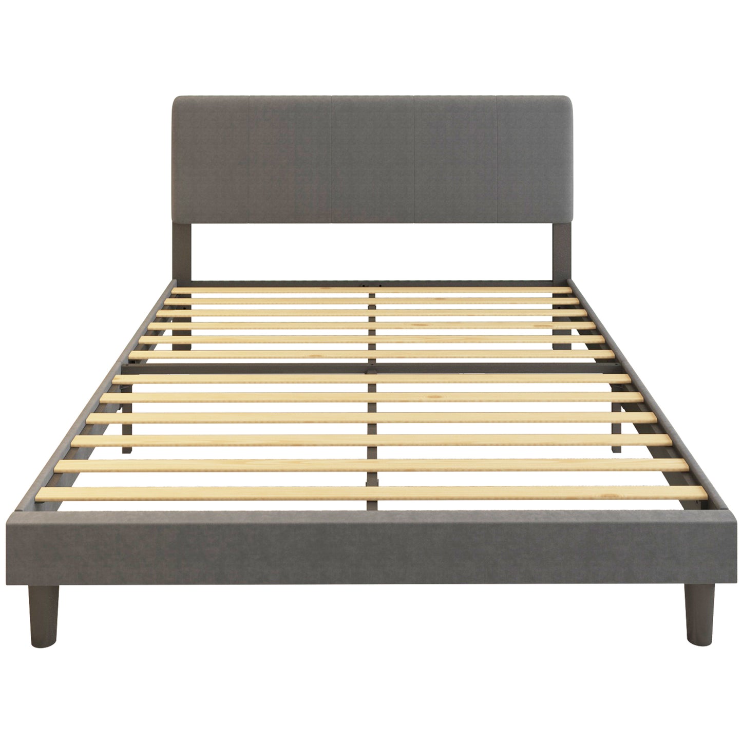 SYNGAR Queen Size Fabric Upholstered Platform Bed Frame with Elegant Headboard for Bedroom, No Box Spring Needed, Easy Assembly, Gray