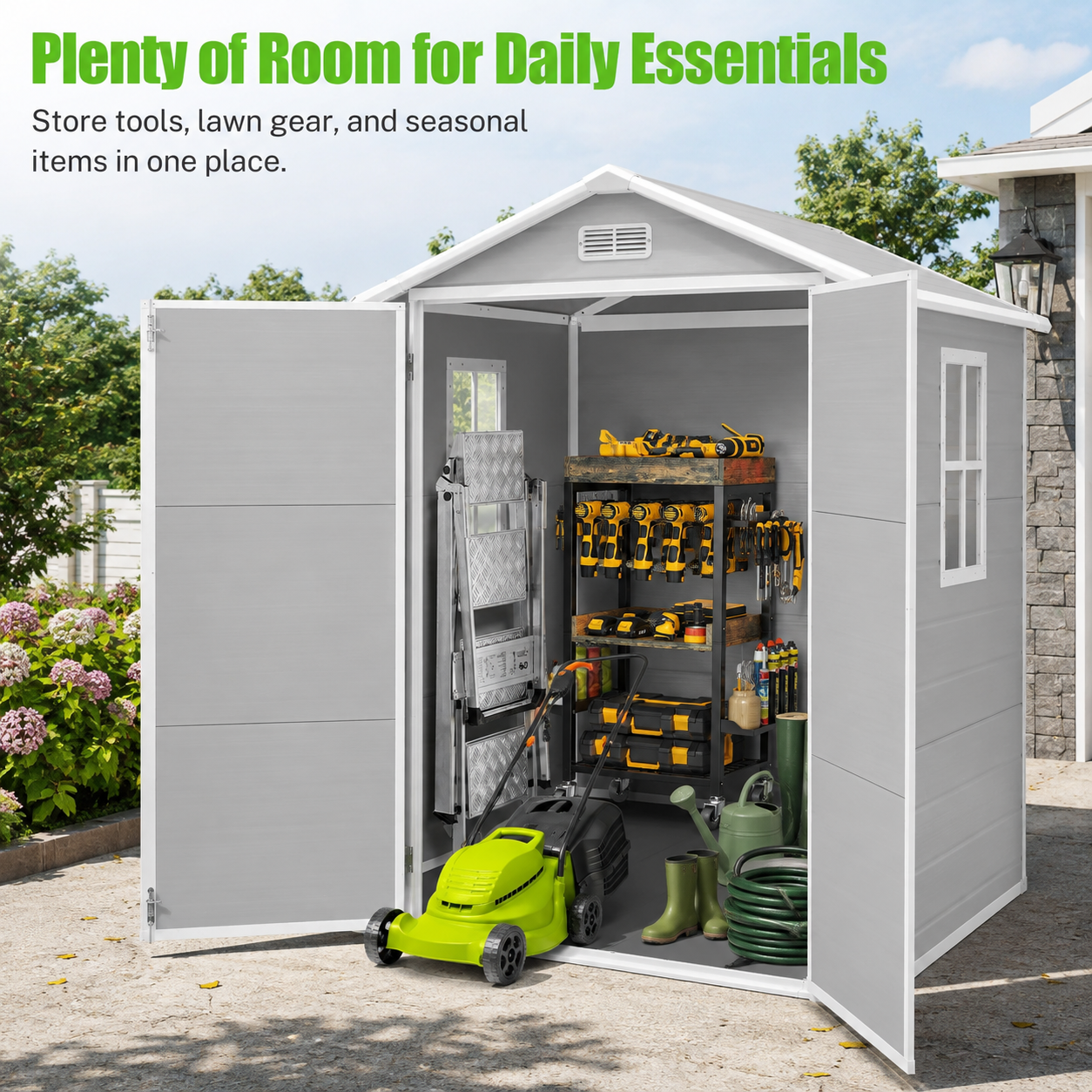 6' x 4' Outdoor Storage Shed with Metal Base, Metal Tools Storage Shed, Galvanized Steel Garden Shed with Lockable Doors for Backyard, Patio, Lawn, D9133