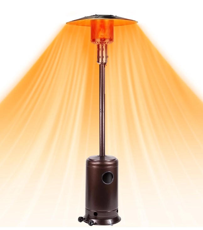 Outdoor Heater, 48,000 BTU Patio Propane Heater, Heavy Duty Outdoor Heater with Wheels and Adjustable Thermostat, Freestanding Patio Heater, Fits for Backyard, Balcony, Deck, Porch, Black