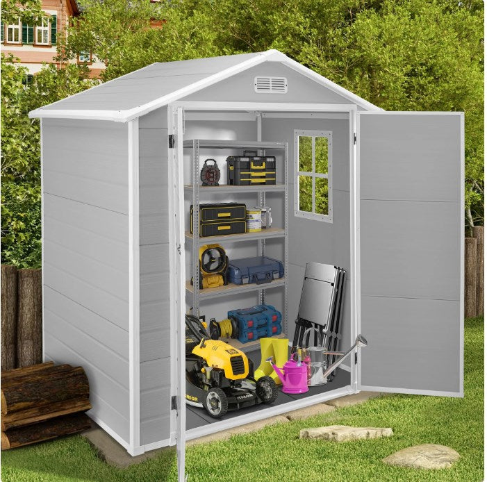 6' x 4' Outdoor Plastic Storage Shed, Tools Storage Shed, Heavy Duty Garden Shed with Lockable Doors, Outdoor Storage Shed for Backyard, Patio, Lawn, D7499
