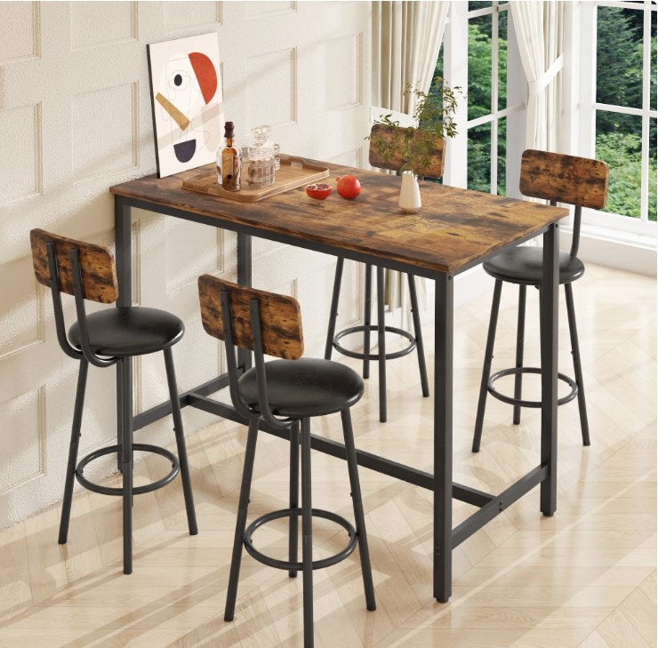 Counter Height Dining Set, 5 Piece Dining Set, Modern Dining Table and Chairs Set for 4, Kitchen Counter Height Dining Table Set with 4 Upholstered Chairs, for Small Space, Breakfast Nook, D6416