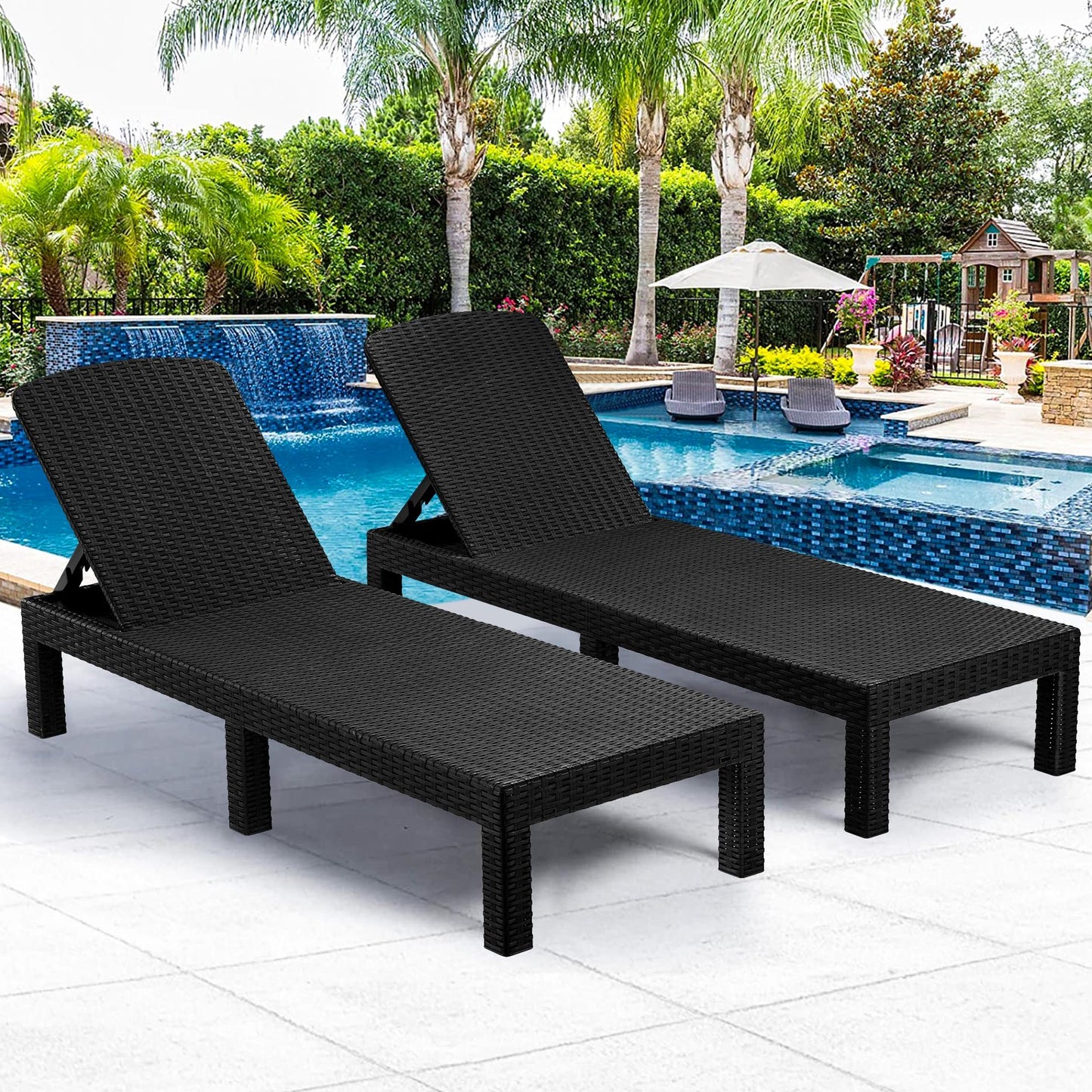 SYNGAR Patio Chaise Lounge Chairs Set of 2, Adjustable Chaise for Outside, PP Resin Reclining Lounge Chairs, Outdoor Sun Loungers for Poolside Deck Garden, Gray