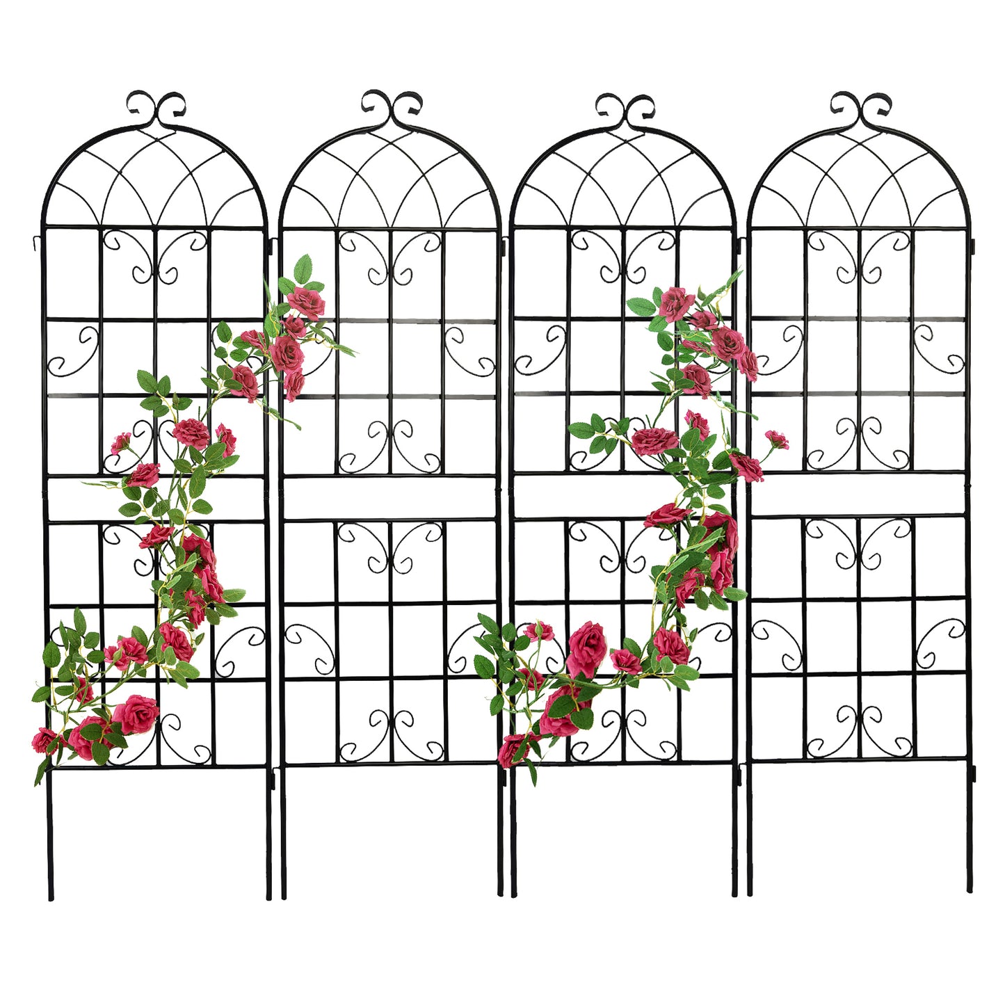 2 Pack 7.2ft Tall Plant Support, Garden Trellis for Climbing Plants, Fence Rustproof Metal Flower Trellis for Roses Clematis Vine Jasmine Outdoor Indoor Lawn, Black