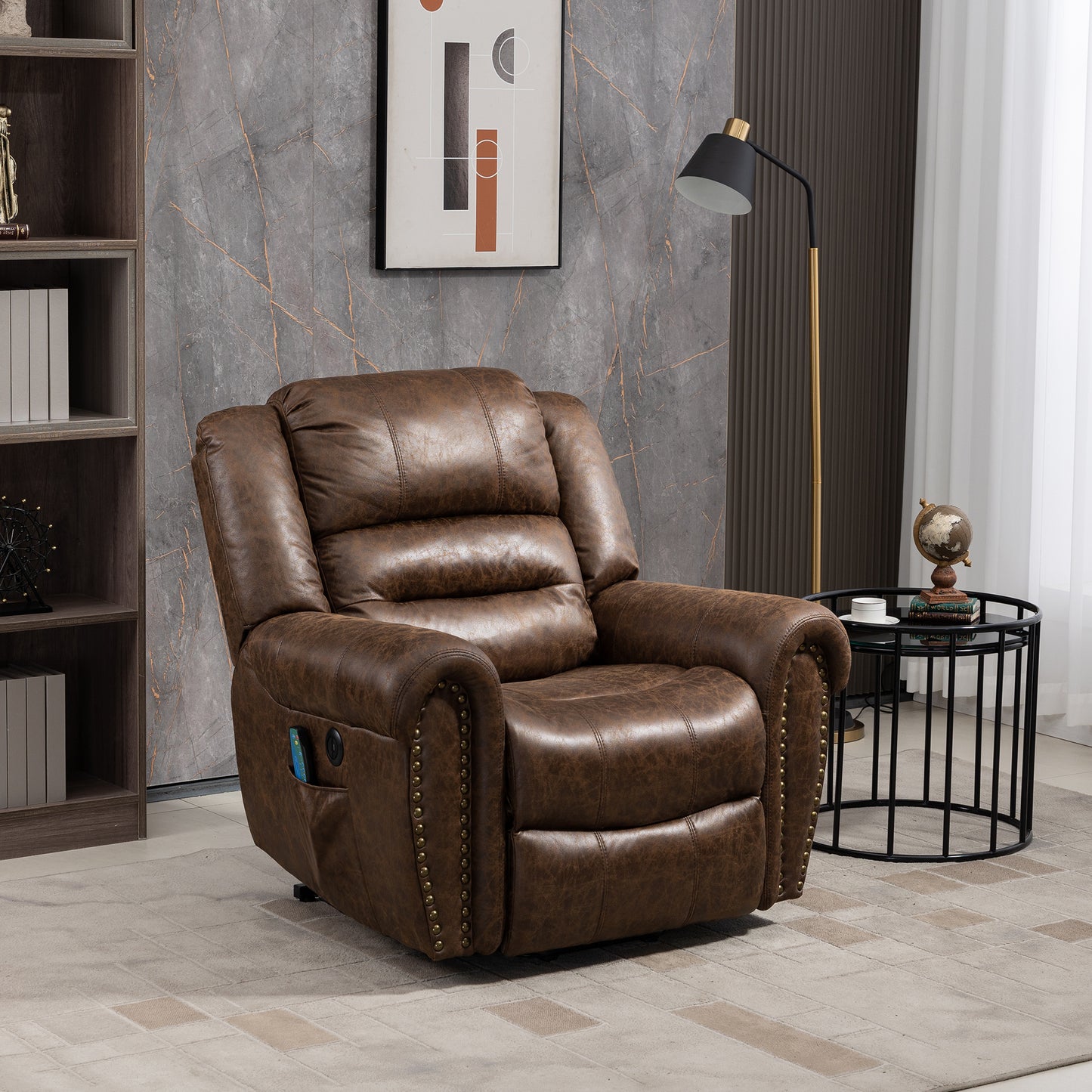 Power Lift Recliner Chair with Heat Therapy and Massage Function, Electric Lift Chair Recliner Fabric Single Sofa, Heavy Duty Living Room Furniture Home Theater Seating, 2 Large Side Pockets, Brown