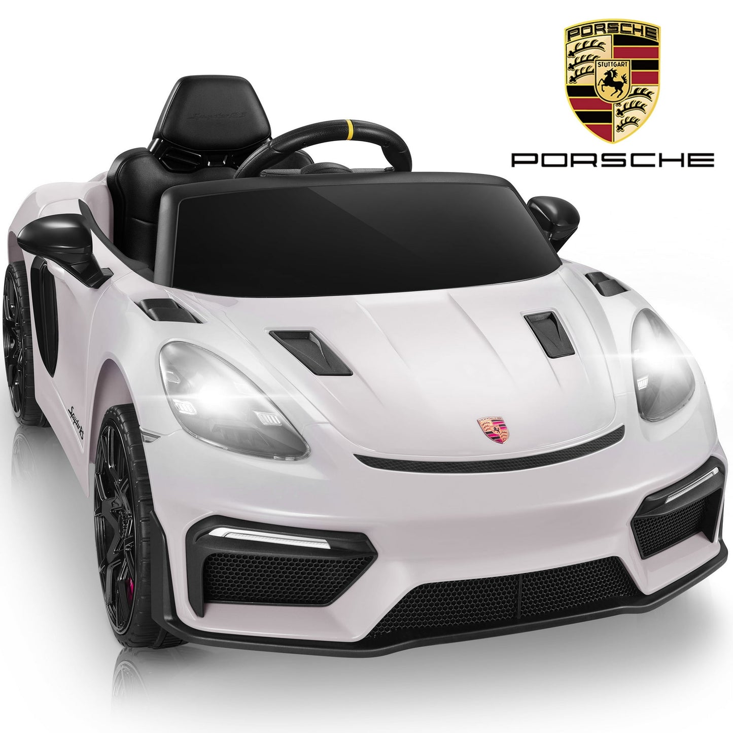 Porsche Ride on Toy Cars, 12V Porsche 718 Battery Powered Ride on Sports Car with Remote Control, Electric Car for Kids Boys Girls 3-5 w/Bluetooth/LED Head Rear Lights, Safety Belt, 4 Wheelers, Pink