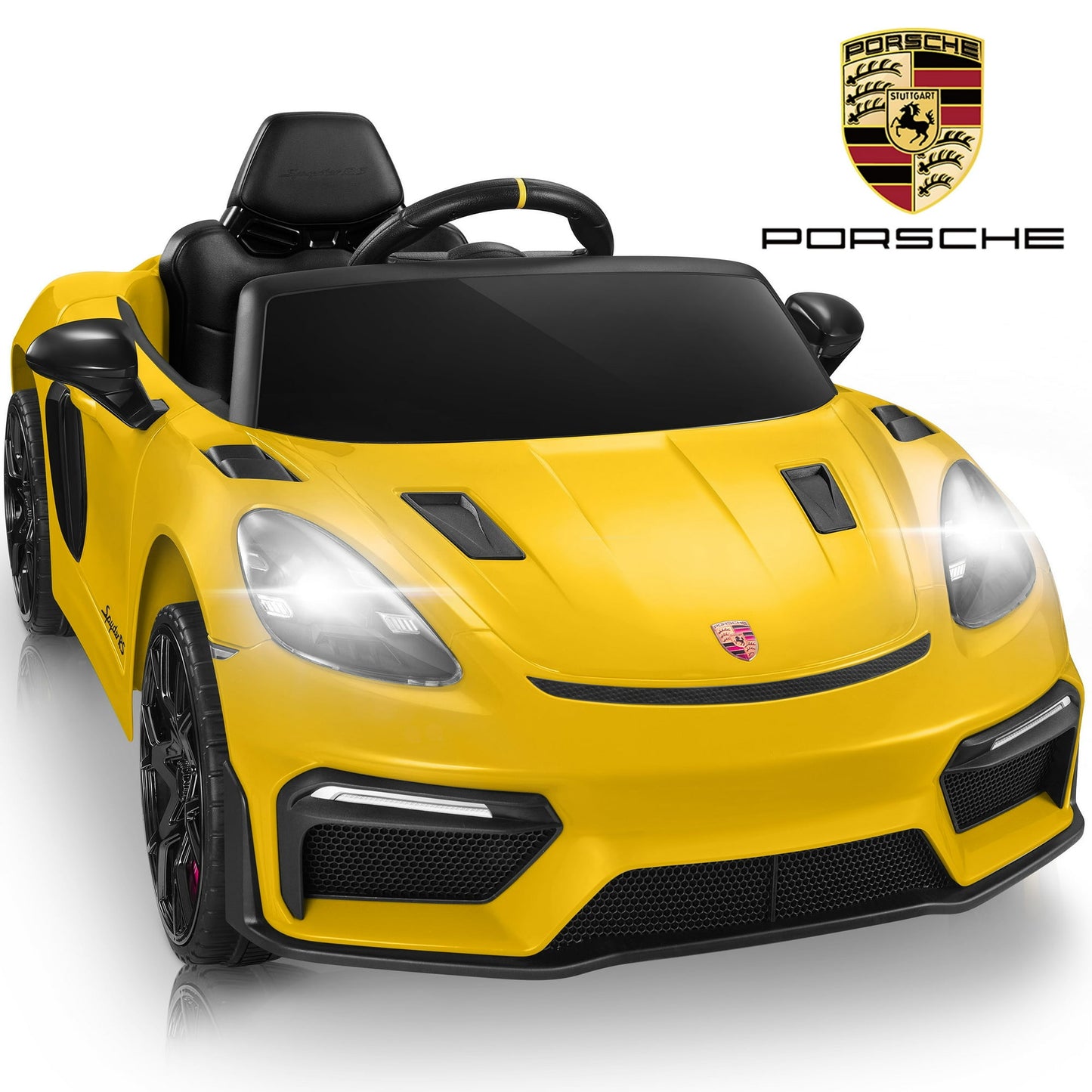 Porsche Ride on Toy Cars, 12V Porsche 718 Battery Powered Ride on Sports Car with Remote Control, Electric Car for Kids Boys Girls 3-5 w/Bluetooth/LED Head Rear Lights, Safety Belt, 4 Wheelers, Pink