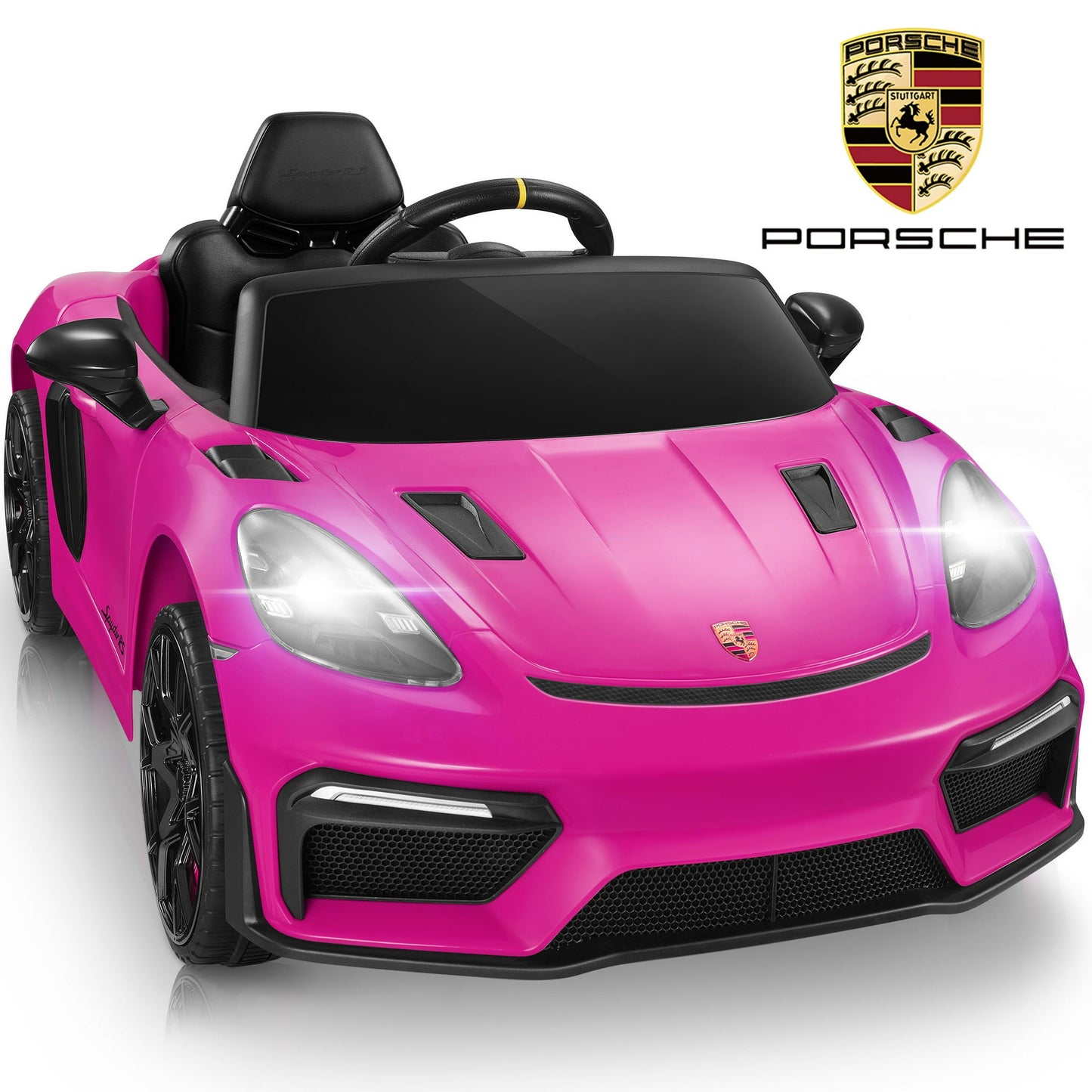 Porsche Ride on Cars for Kids, 12V Porsche 718 Battery Powered Ride on Sports Toy Car with Remote Control, Electric Car for Boys Girls 3-5 with Music/Bluetooth/LED Lights,4 Wheelers, Pink