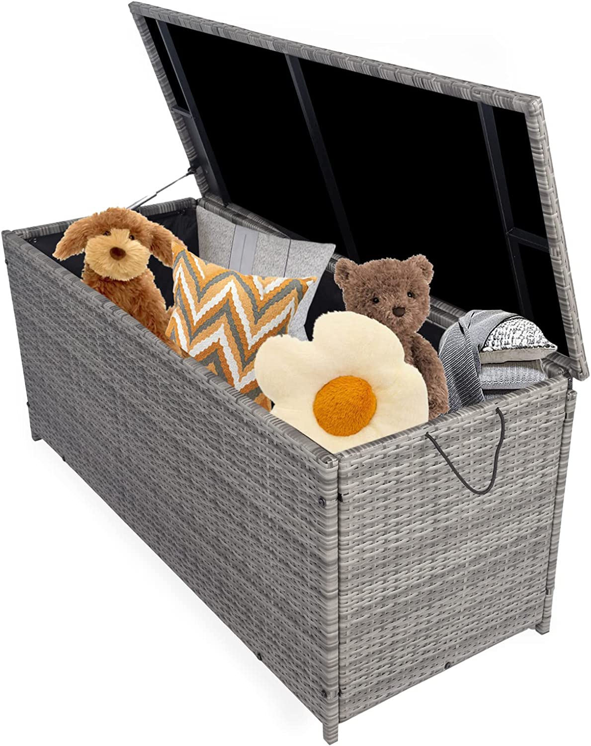 SYNGAR 113 Gallon Resin Deck Box, Patio Large Storage Cabinet, Outdoor Waterproof Storage Chest, Storage Container with Lid, for Outside Furniture Cushions, Garden Tools, Kids' Toys, Black, Y027