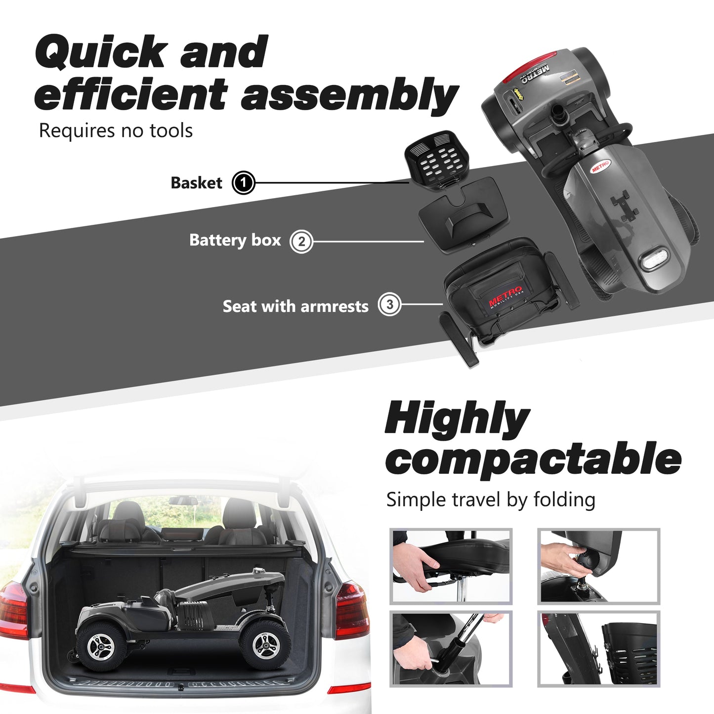 SYNGAR Mobility Scooters for Seniors with UBS Port & 2 Cup Holders, 4 Wheels Foldable Electric Scooters for Seniors with 300W Motor, 16 Miles Range, Storage Basket, Easy Assembly, Gray