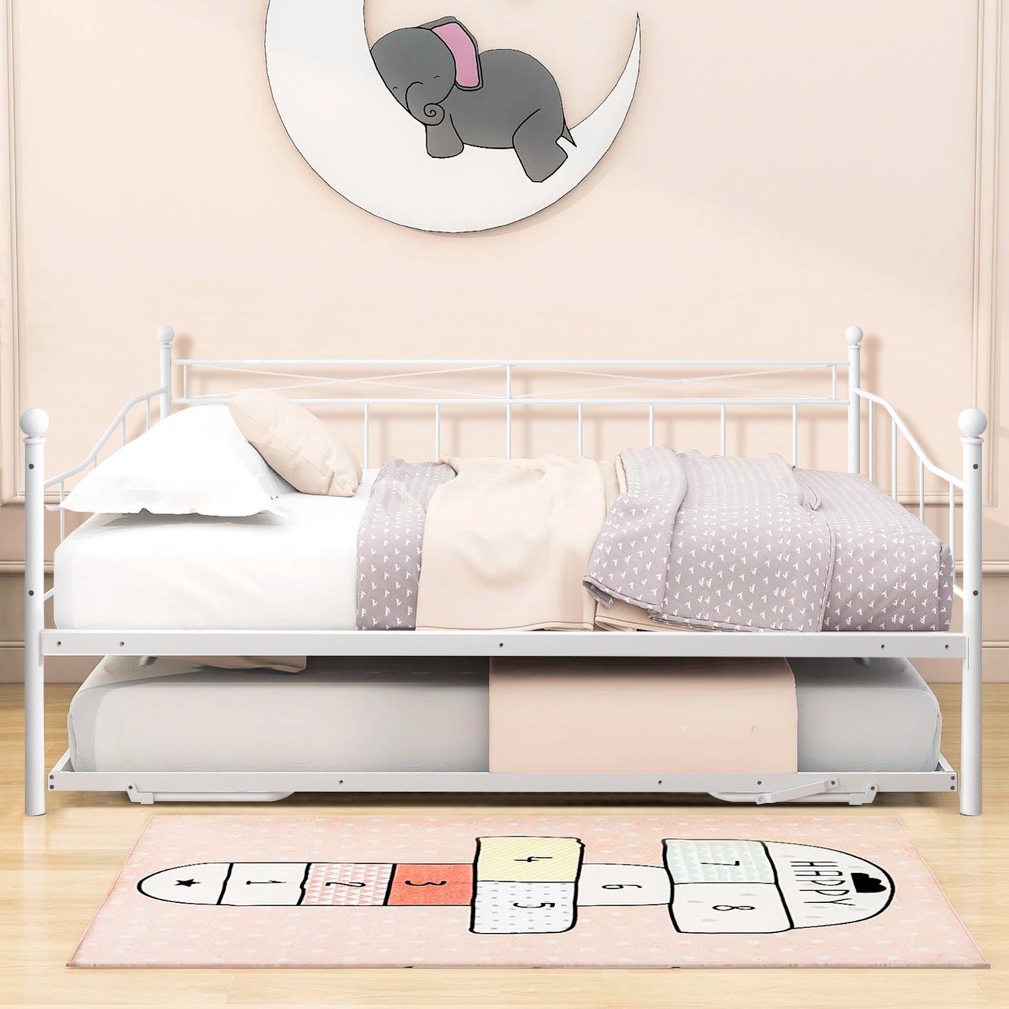 SYNGAR Daybed with Trundle, Metal Twin Daybed for Living Room/Bedroom, Twin Size Sofa Bed with Pop Up Trundle, Space Saving Design, Modern Home Platform Bed Frame, No Box Spring Needed, Black, D6610