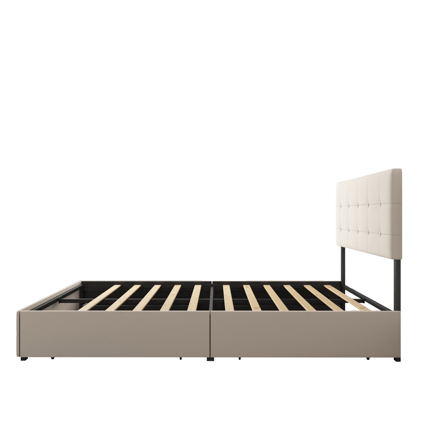 SYNGAR Queen Size Platform Bed Frame with 4 Drawers, Modern Button Tufted Velvet Upholstered, Adjustable Headboard, Beige