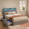 SYNGAR Queen Bed Frame with LED Light and 4 Storage Drawers, Modern Platform Bed Base with Upholstered Headboard, No Box Spring Needed, Easy Assembly